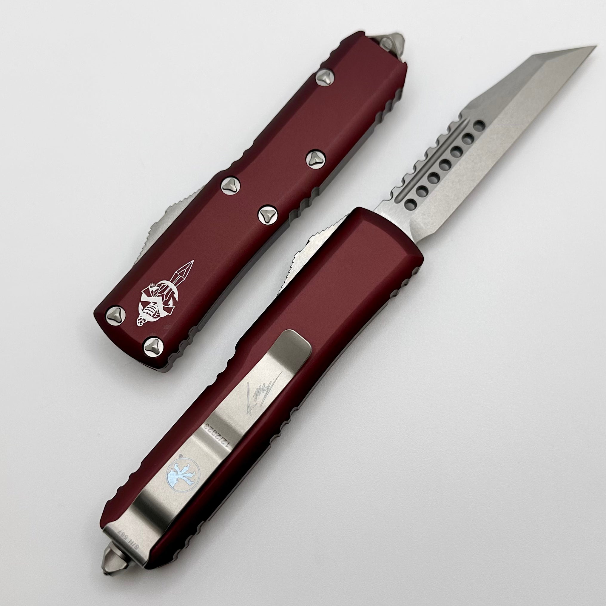 Microtech UTX-85 Warhound Stonewash & Merlot Signature Series 719W-10MRS