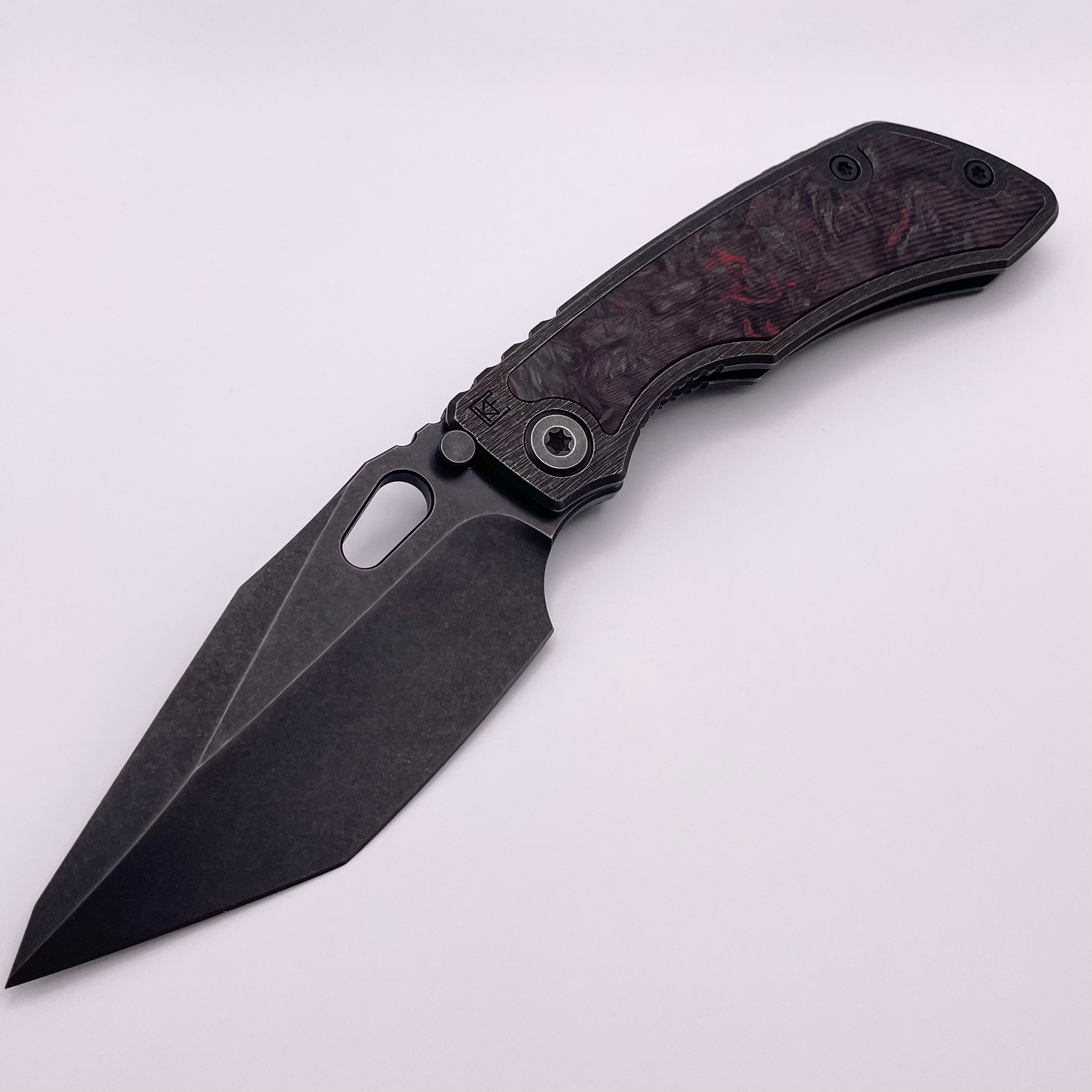 PRE OWNED Custom Knife Factory Rotten Design Evo T Carbon Fiber Inlaid Blackwash Handles w/ Blackwash S90V