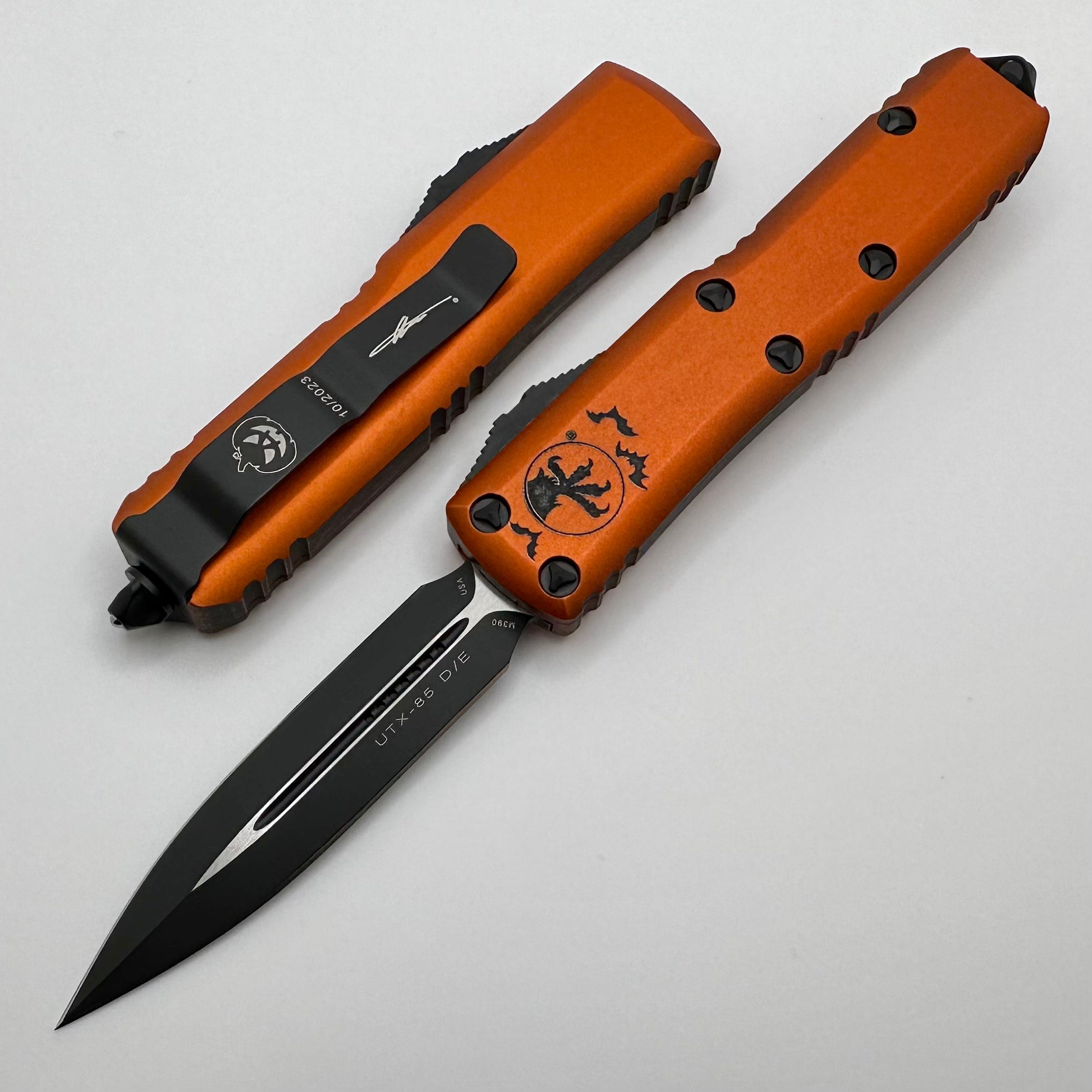 Microtech UTX-85 Halloween Orange Double Edge Signature Series 232-1HWS