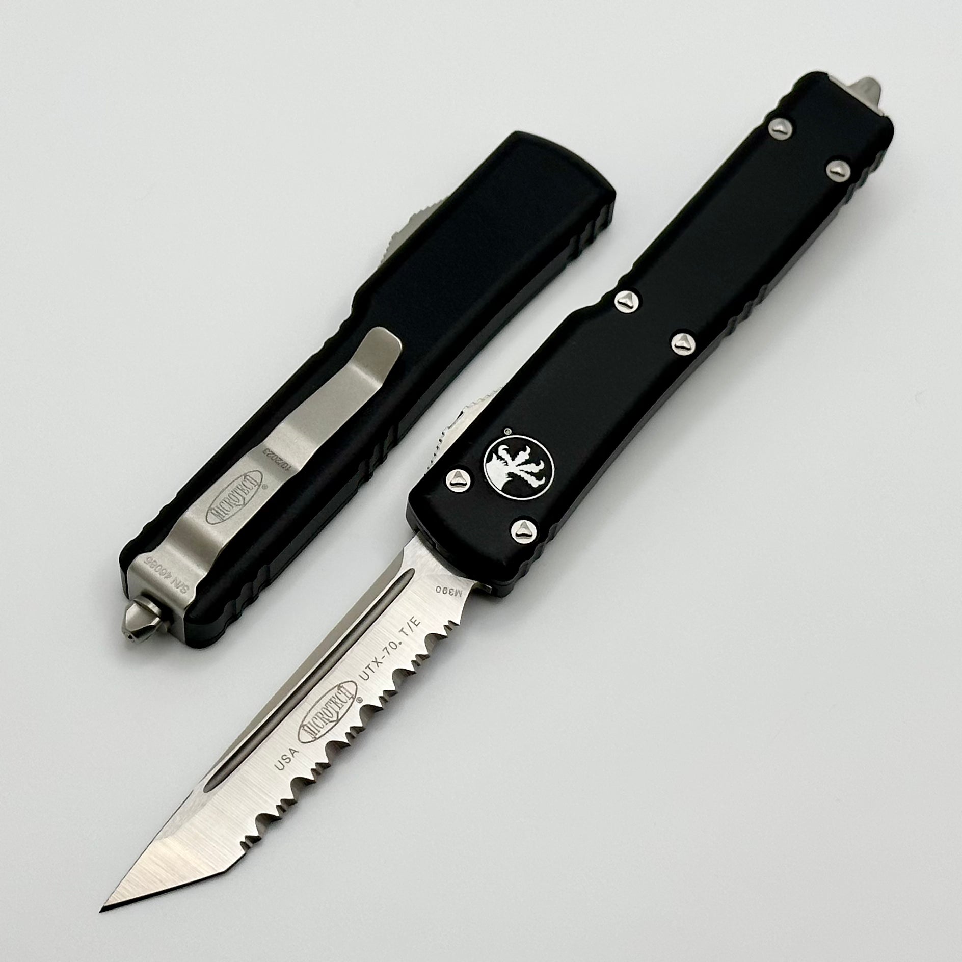 Microtech UTX-70 Tanto Satin Full Serrated & Black 149-6