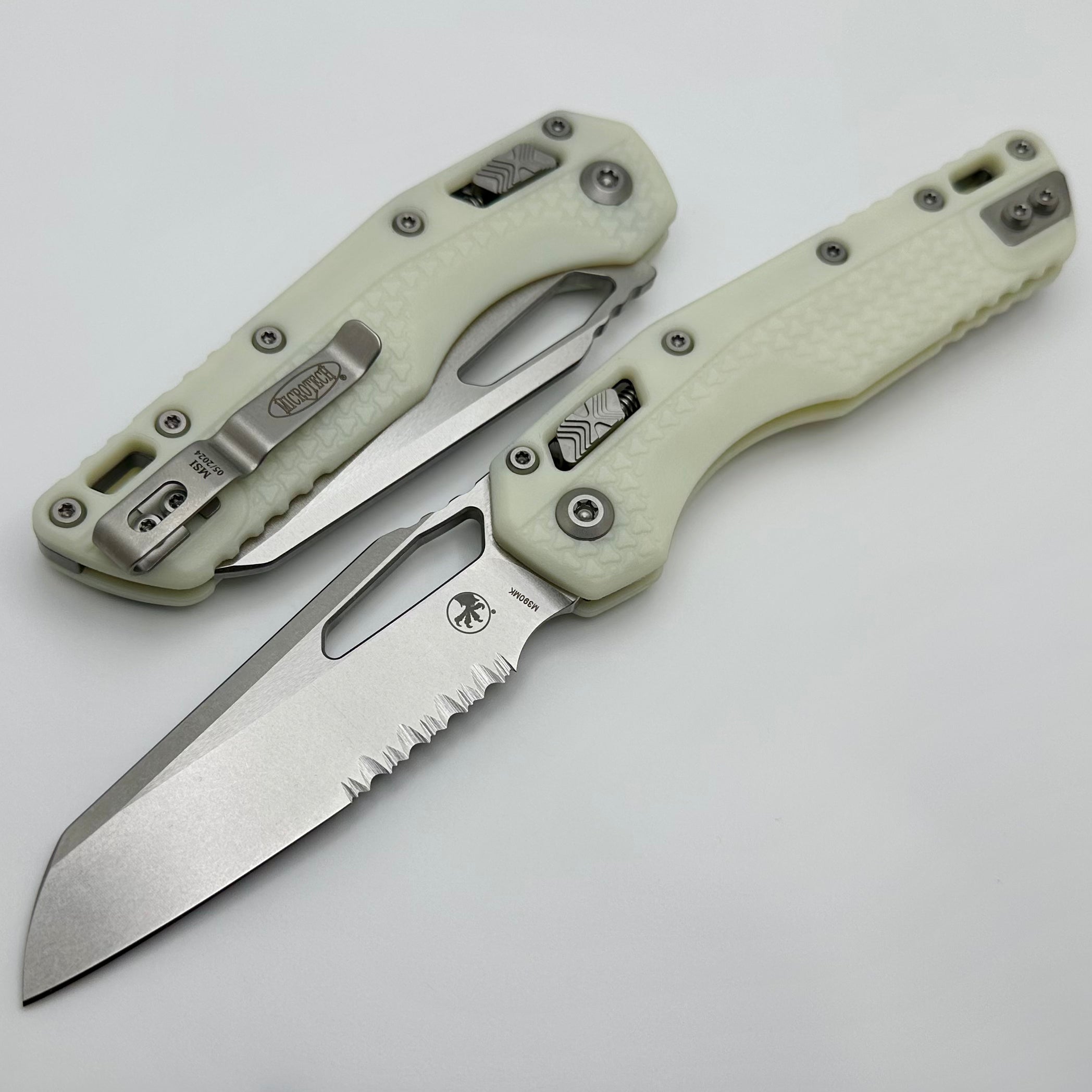 Microtech Knives MSI RAM LOK White Polymer & Stonewash Partial Serrated M390MK 210T-11PMWH