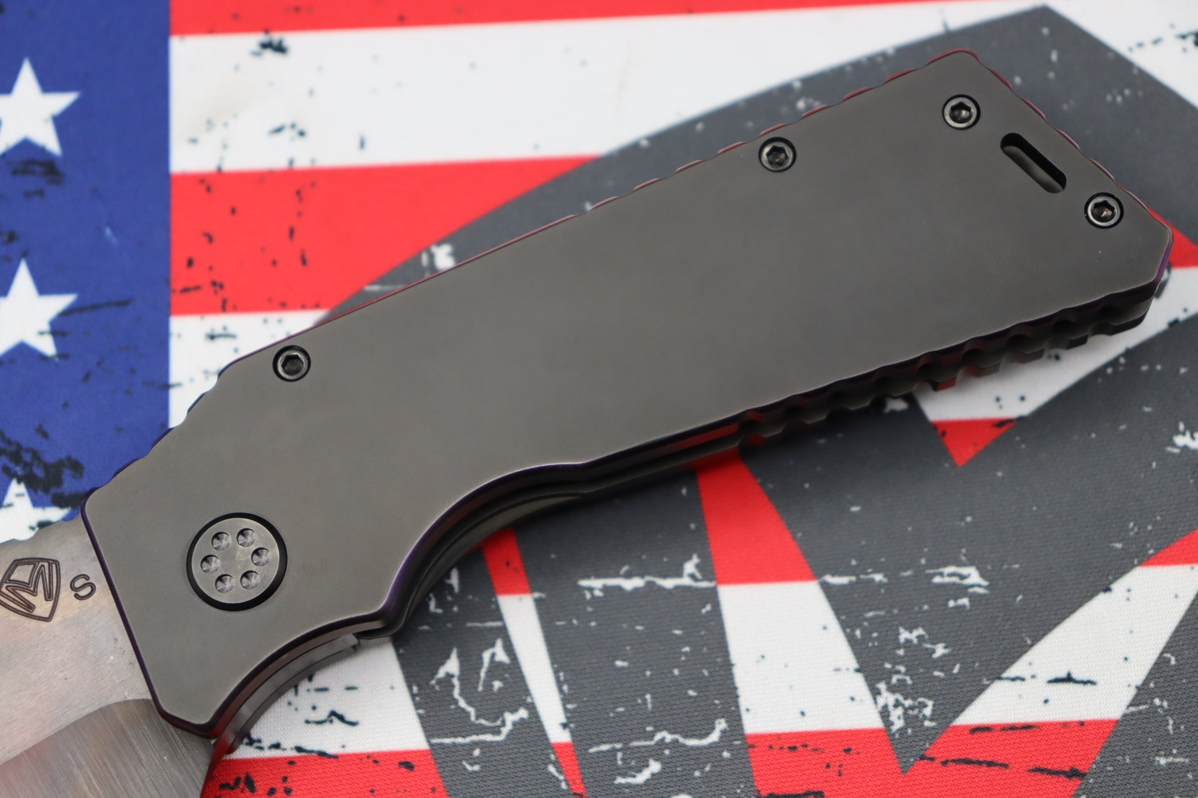 Medford TFF-1 Fat Daddy S35VN Vulcan & PVD w/ Violet Pinstriped Handles w/ PVD Hardware/Clip