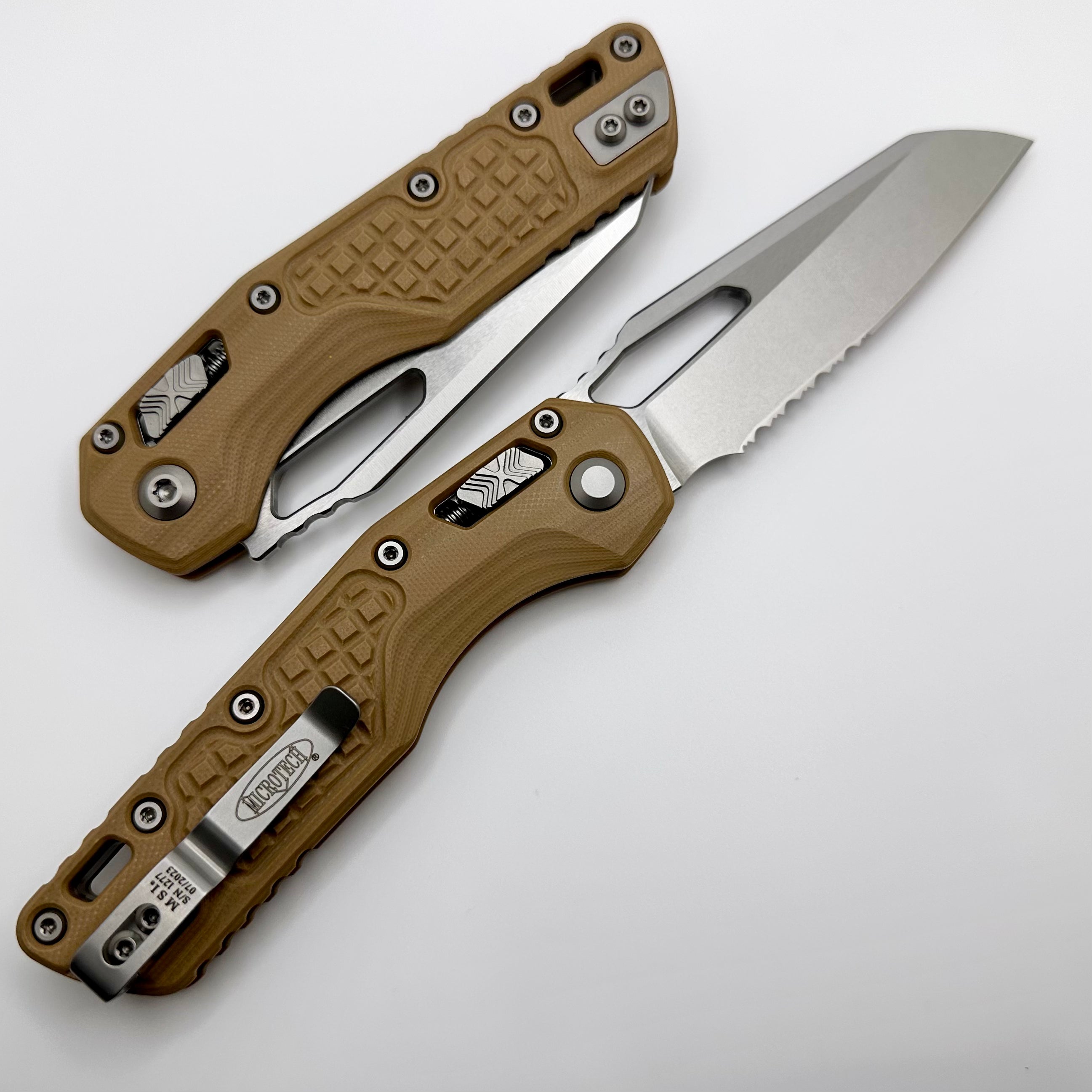 Microtech Knives MSI RAM LOK Frag Tan G-10 & Partial Serrated M390MK 210-11FRGTTA ONE PER HOUSEHOLD