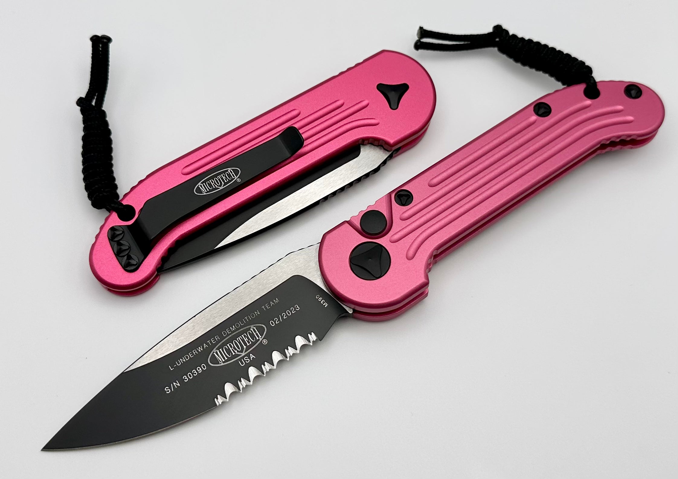 Microtech L.U.D.T Pink & Black Partial Serrated 135-2PK