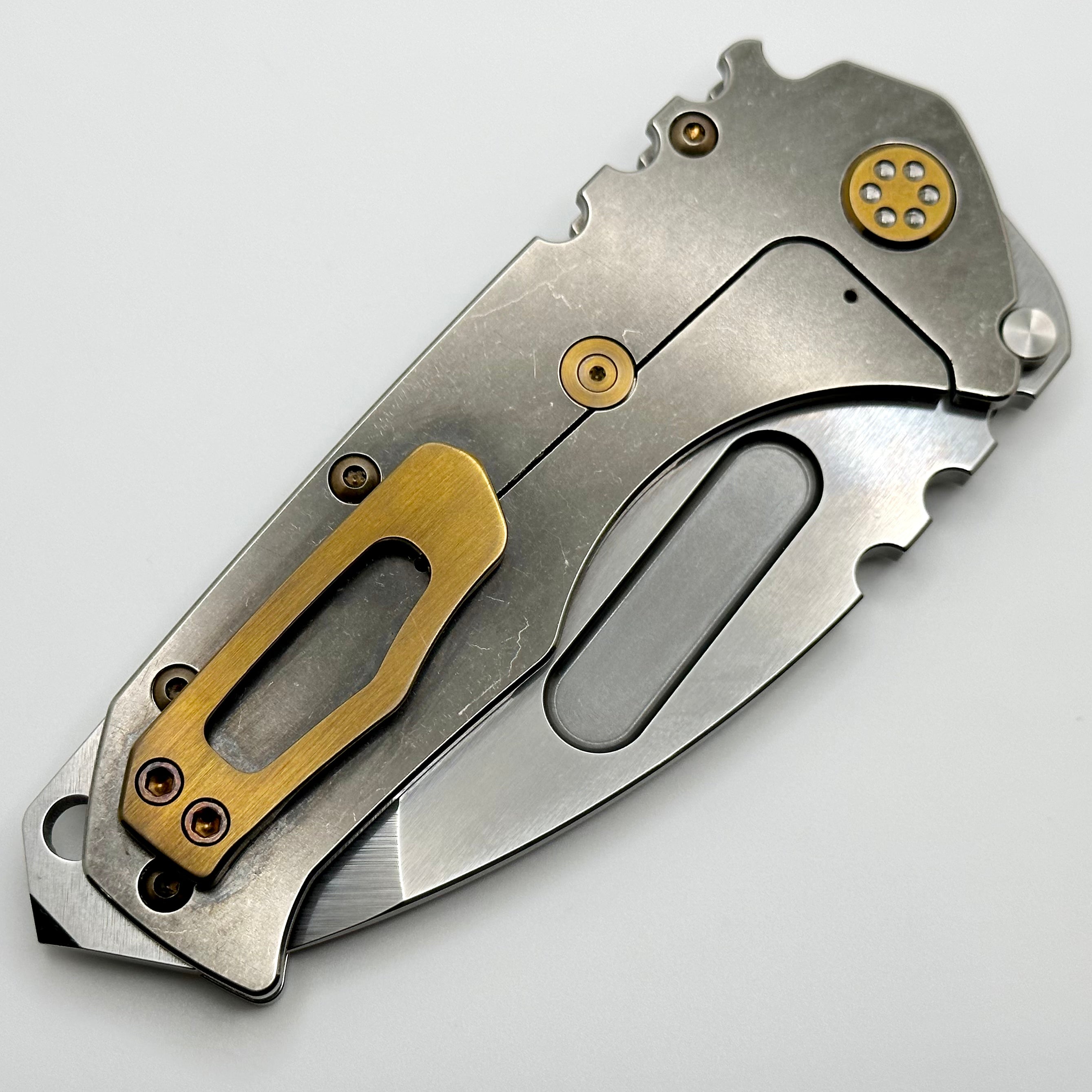 Medford Knife Praetorian T Tumbled Handles w/ Brushed/Bronze Hardware/Clip & S45VN Tumbled Tanto