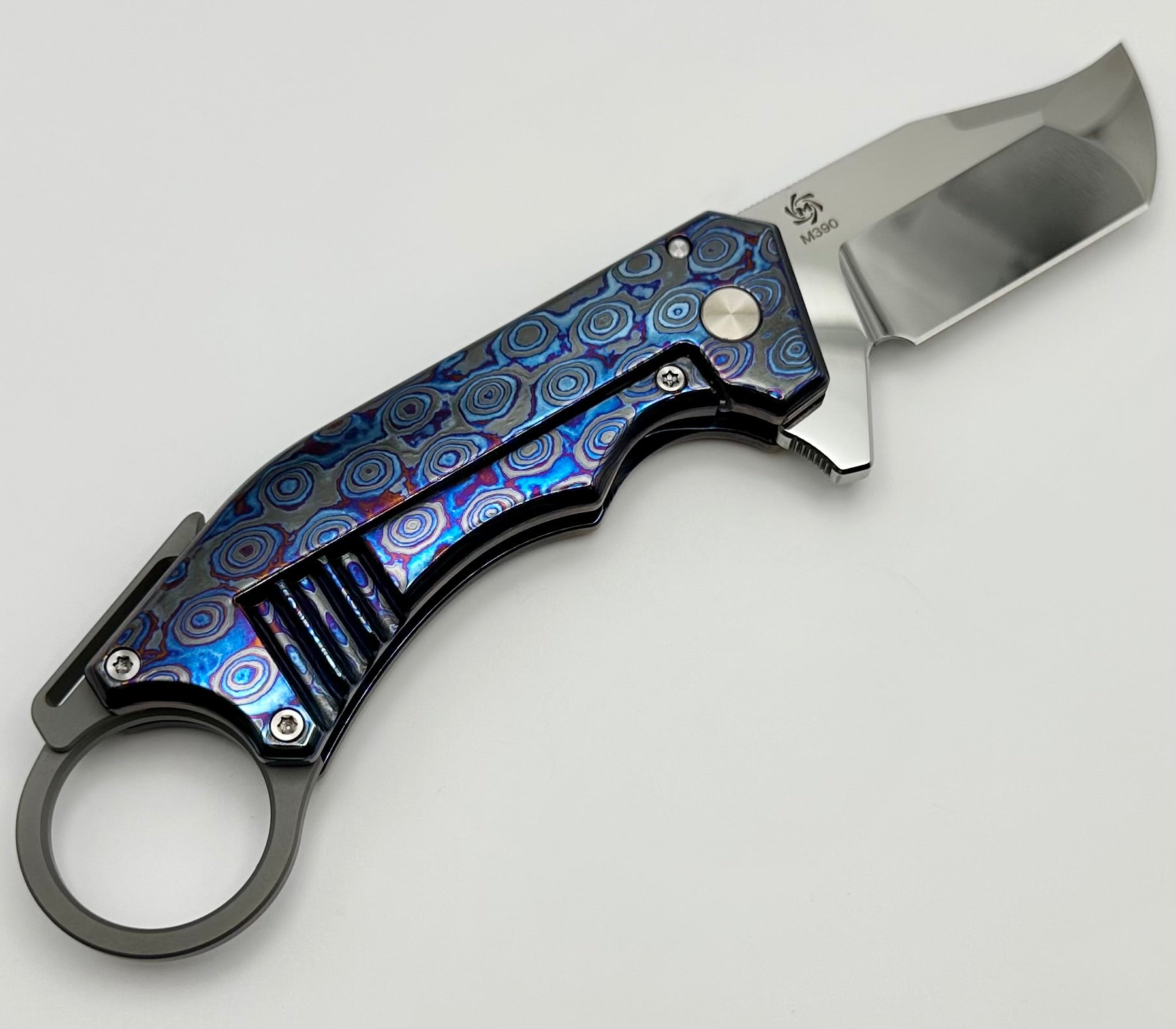 Mechforce Knives Jon Graham Collab Ringed Rhino Flipper Polished M390 w/ Zircuti Handles