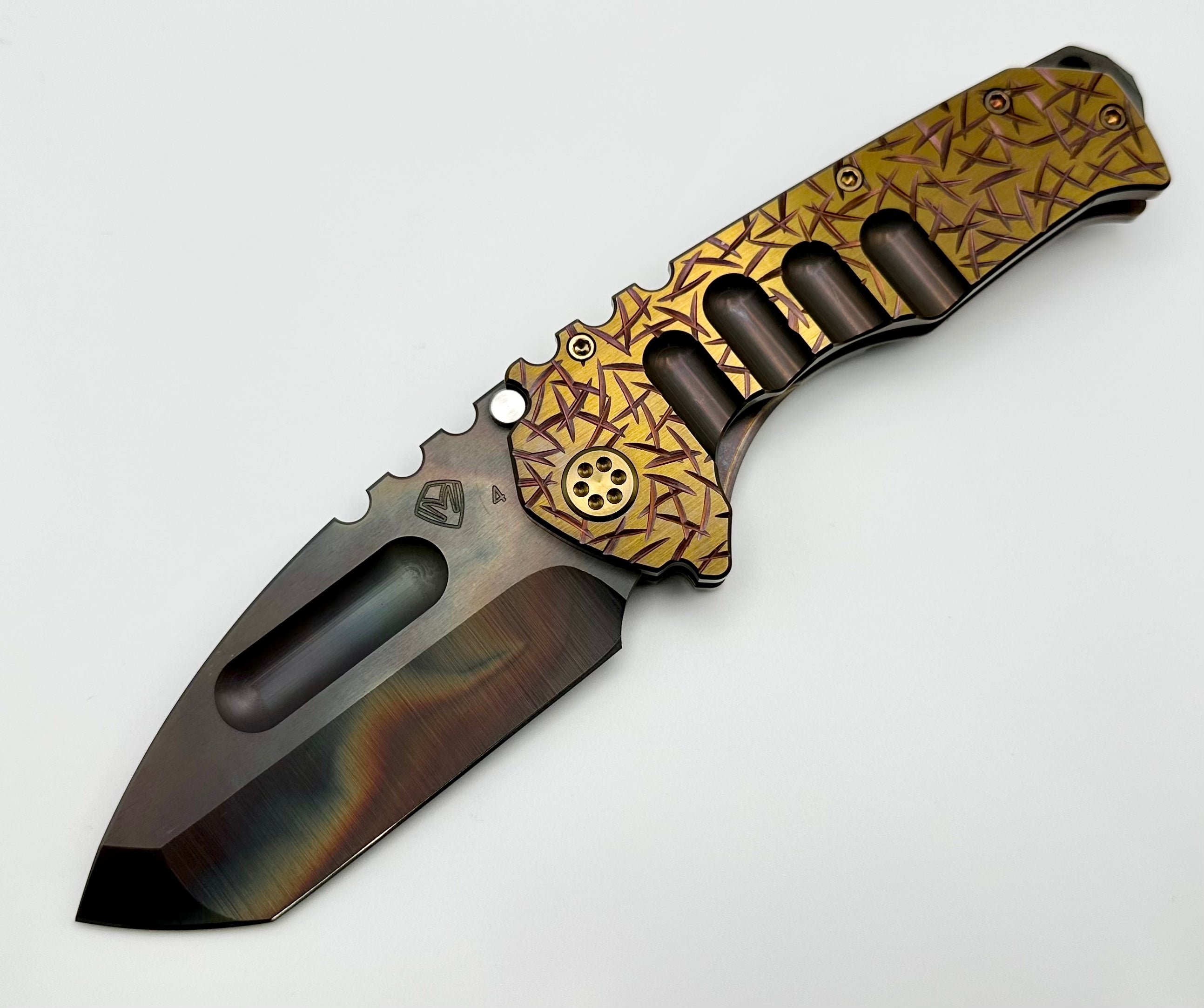 Medford Knife Praetorian TI S45 Vulcan Tanto & Bead Blast/Cement Brushed/Bronze Jasmine Fields Handles & Bronze Hardware/Clip