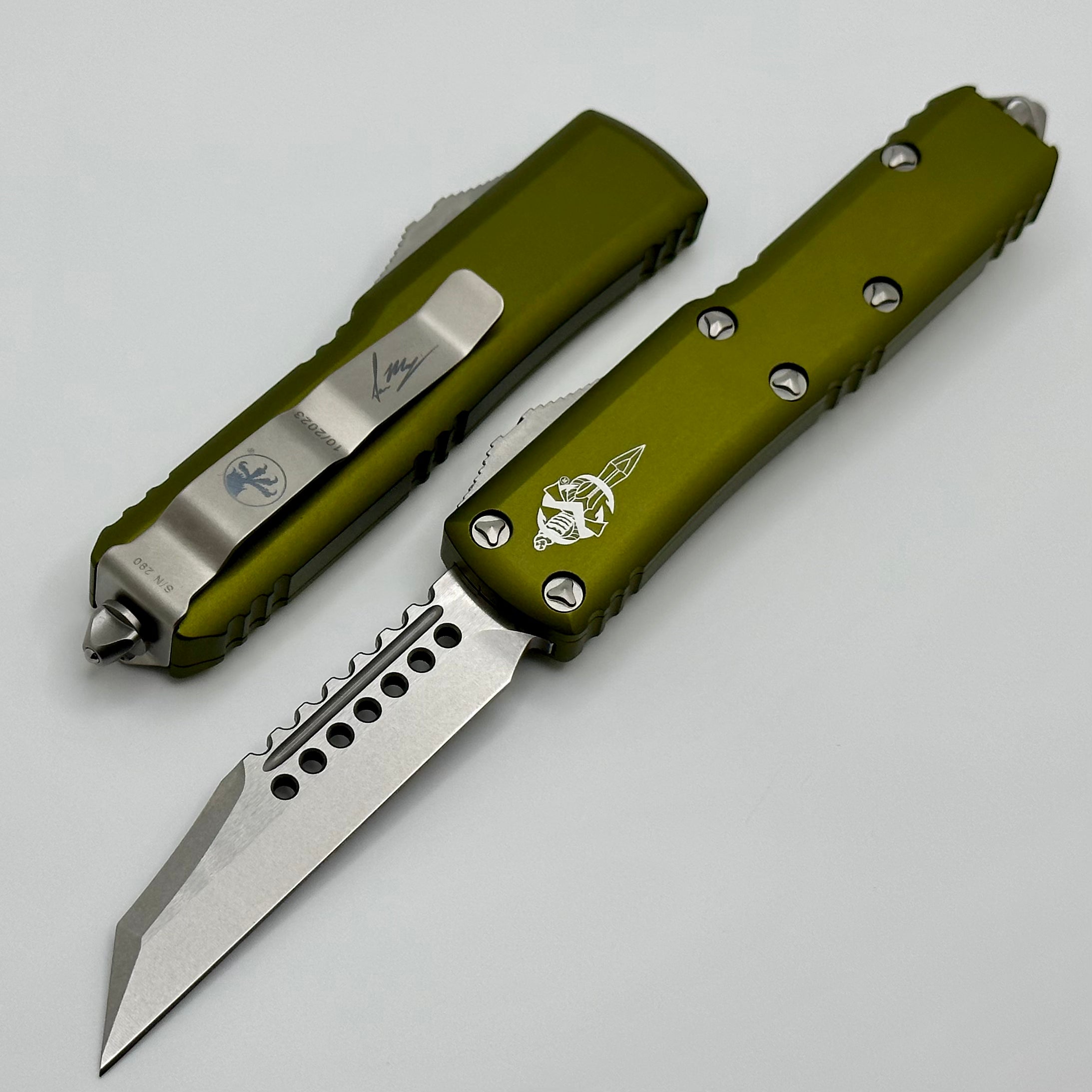 Microtech UTX-85 Warhound Stonewash Standard & OD Green Signature Series 719W-10ODS