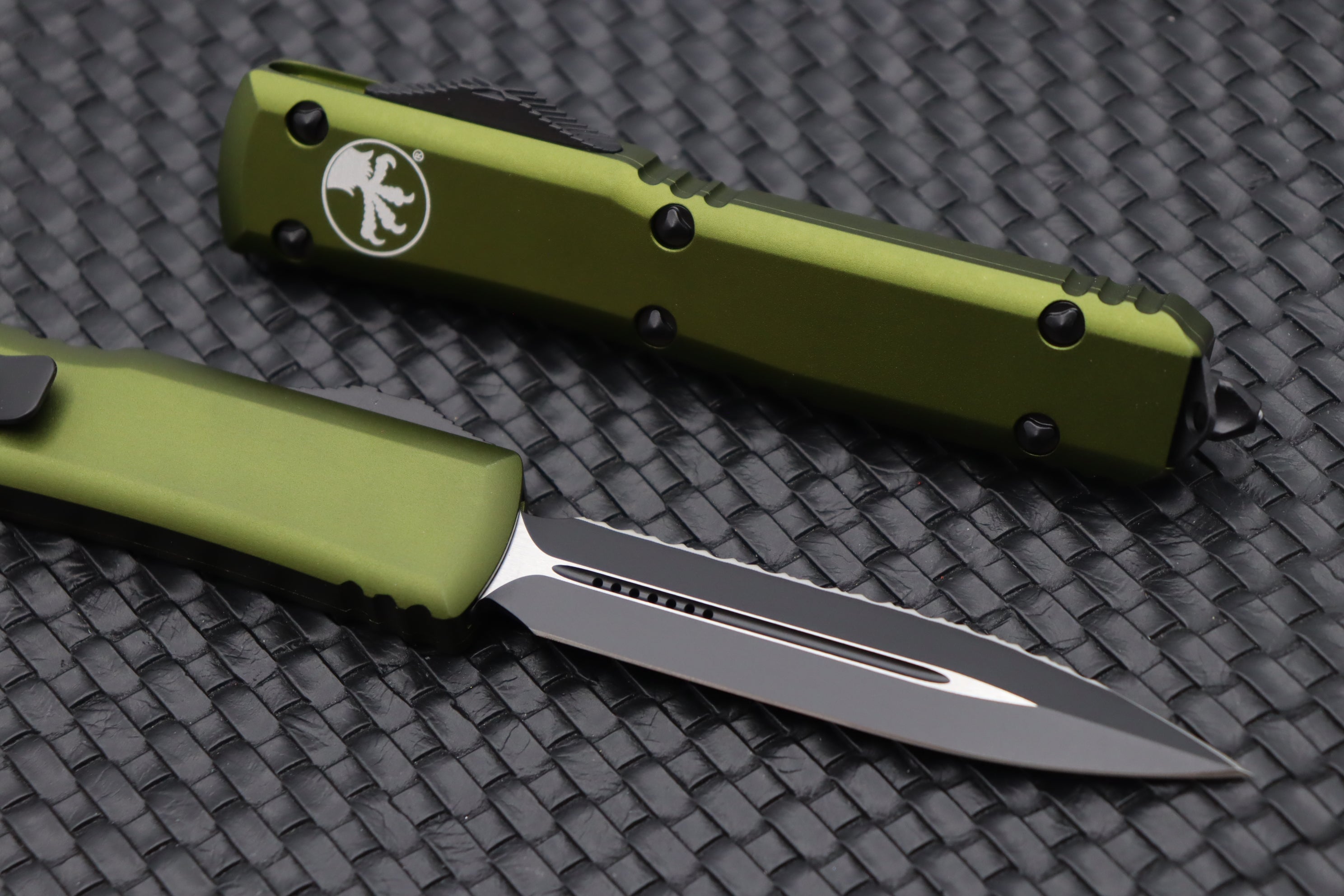 Microtech Ultratech Black Double Edge Black Full Serrated & OD Green 122-3OD