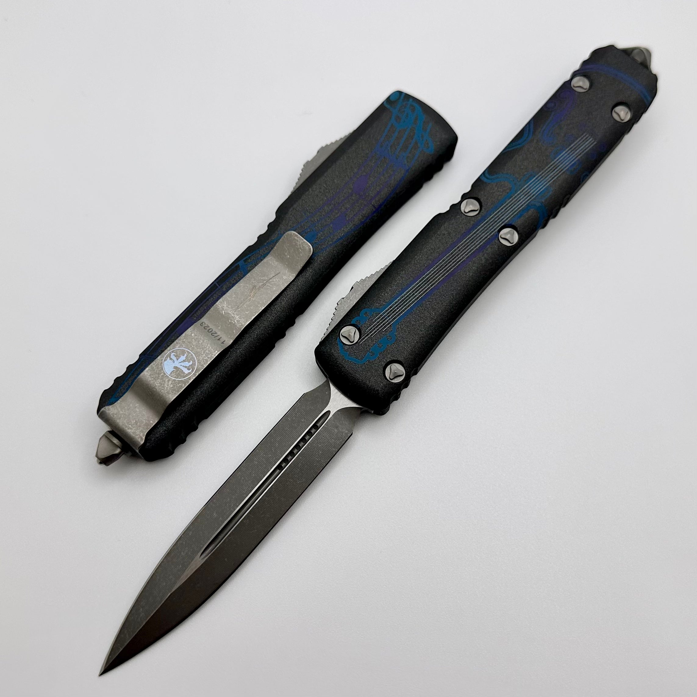 Microtech Ultratech NCKS 2023 Blue & Purple Double Edge Apocalyptic Standard 122-10APNCKS