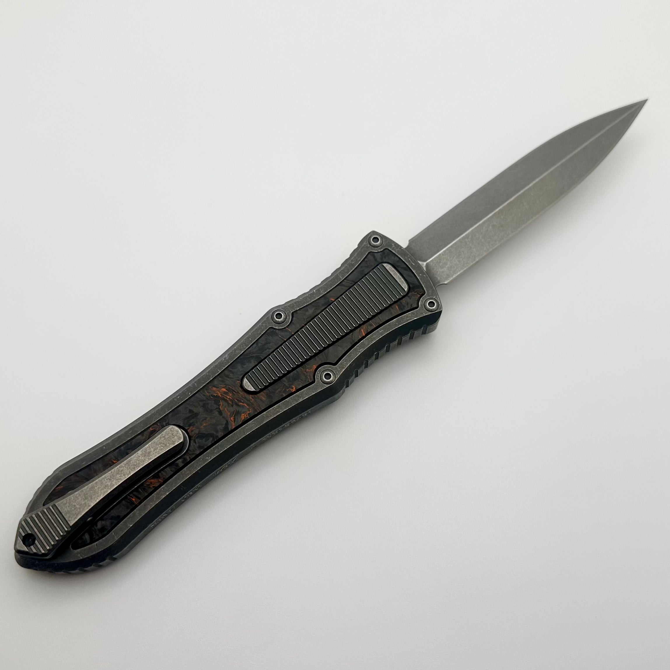 Hawk Designs Model C Deadlock Titanium w/ Orange Carbon Fiber & Stonewash MagnaCut Blade