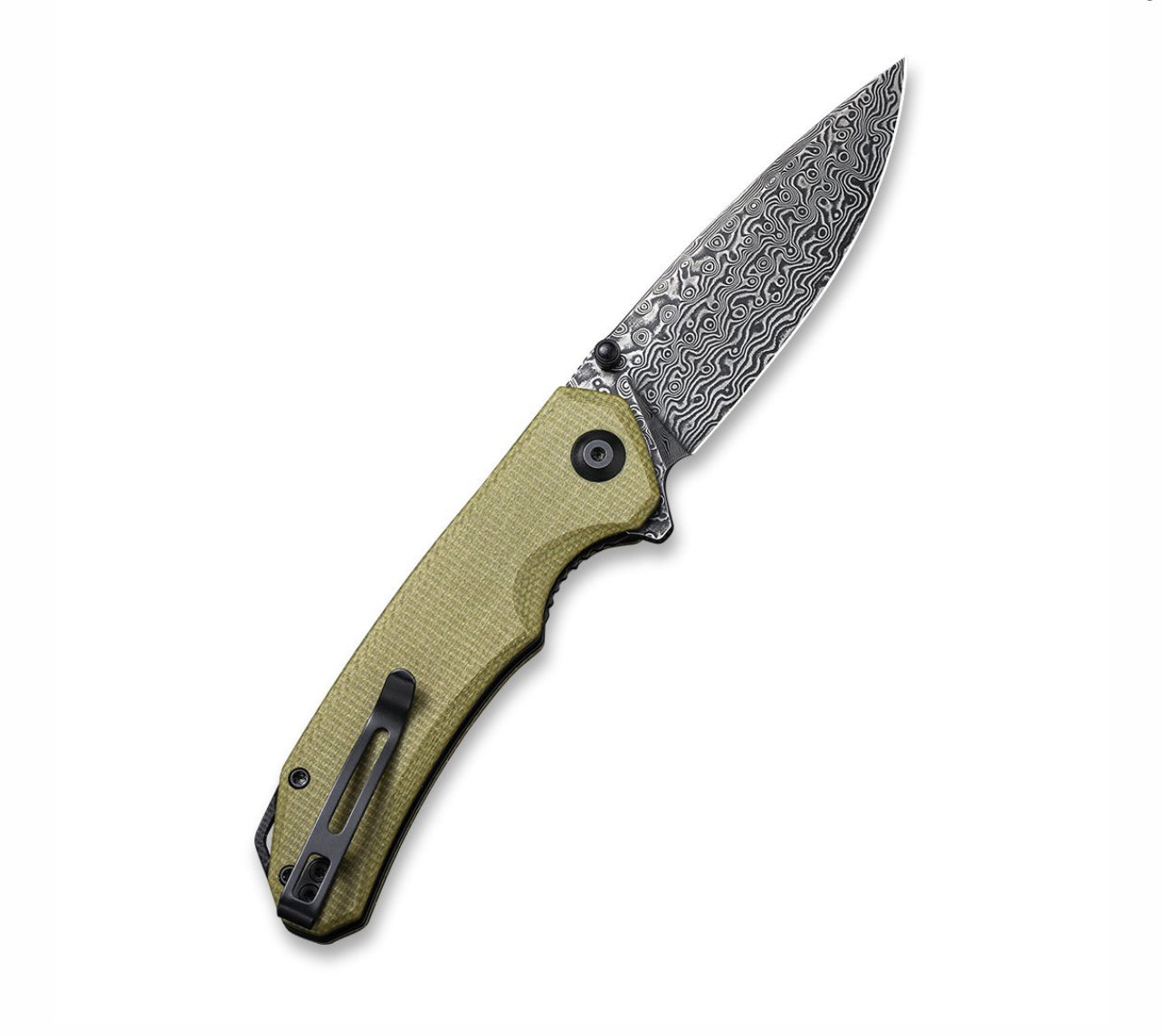 Civivi Brazen Flipper Olive Micarta Damascus C2102DS-2