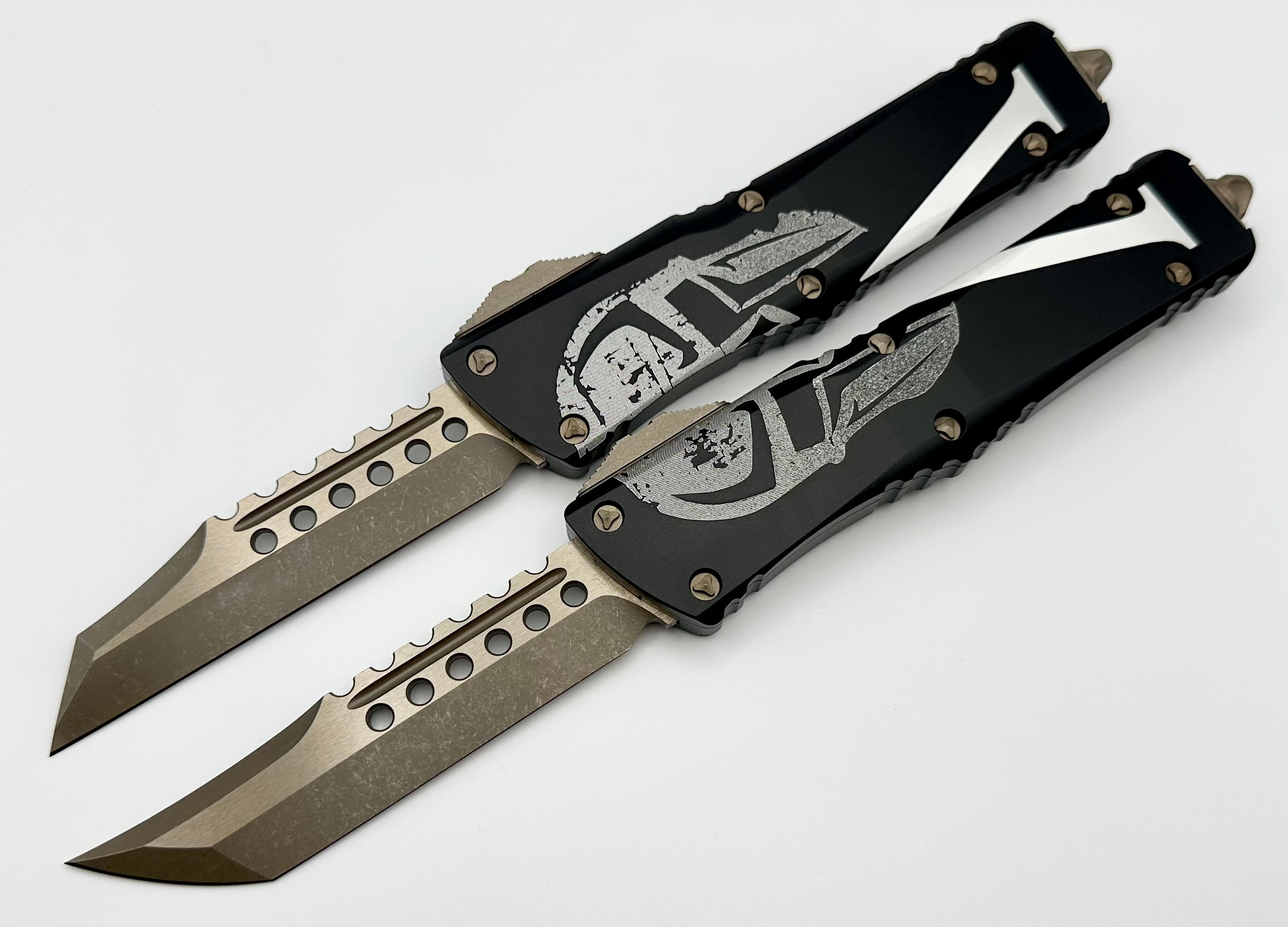 Microtech Combat Troodon Molon Labe Hellhound & Warhound Set Signature Series Bronze Apocalyptic Standard 219-13SETMLS