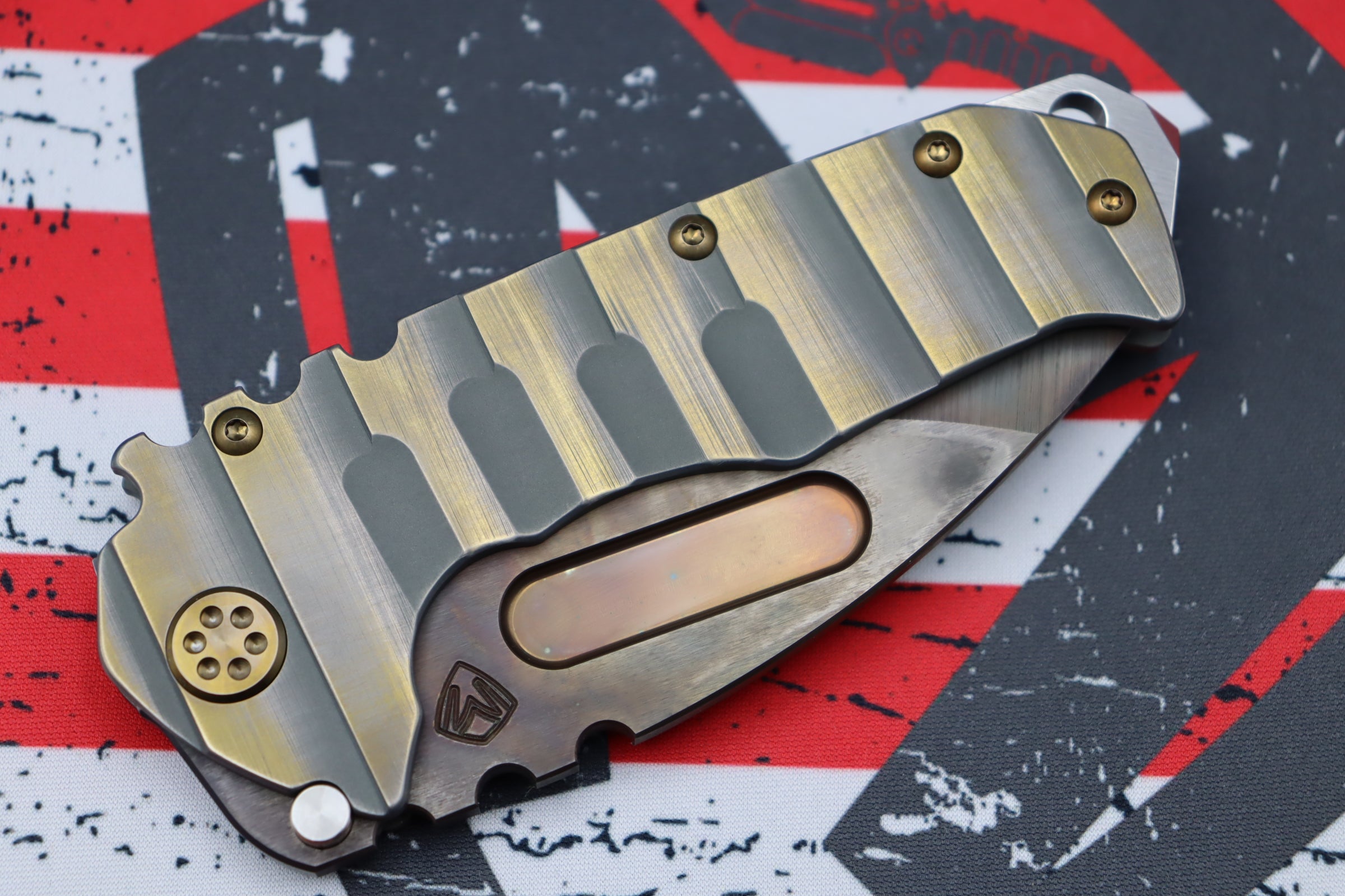 Medford Knife Praetorian T 3V Vulcan Drop Point w/ Cement/Bronze Armadillo Sculpted Handles