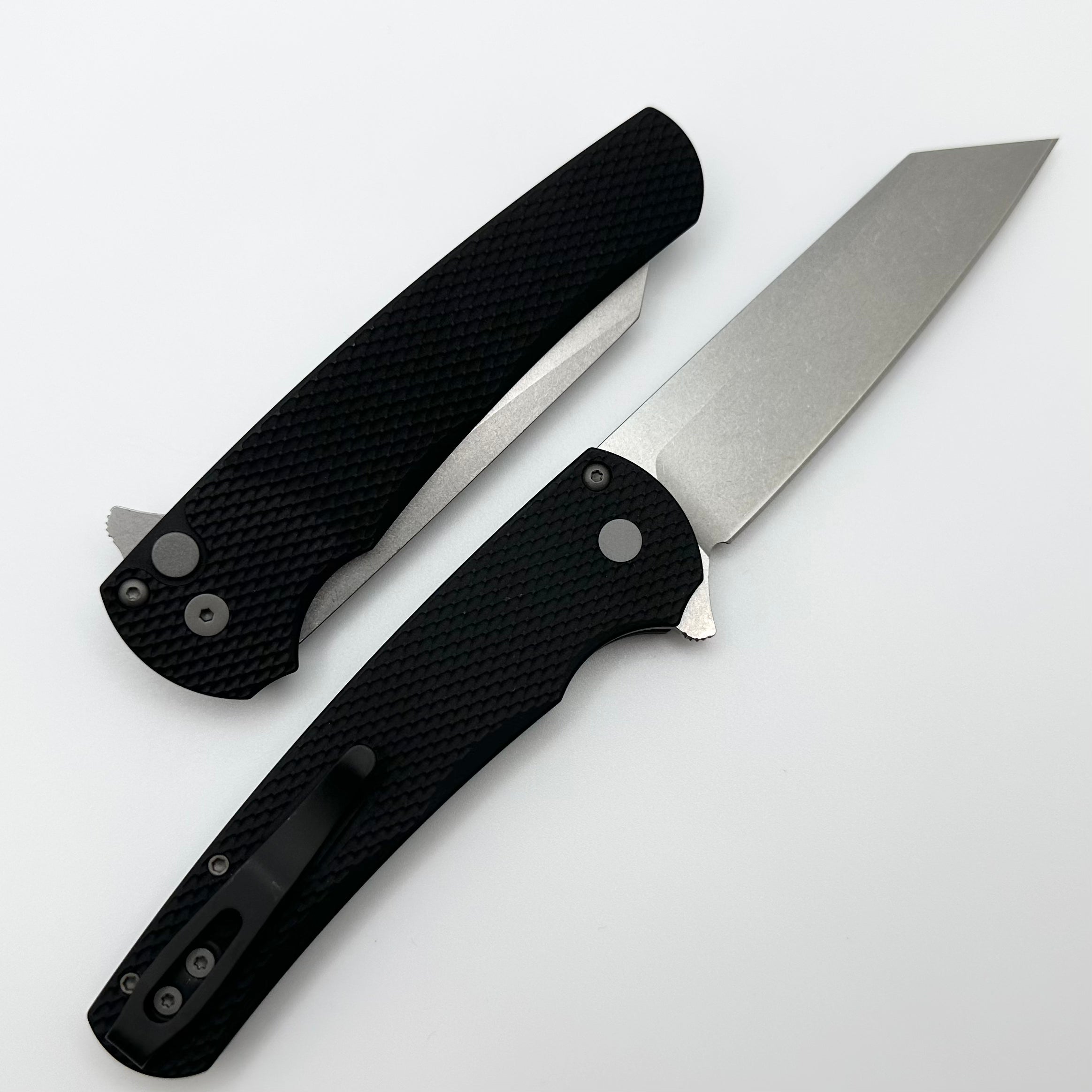 Pro-Tech Malibu Textured Black Handle & Stonewash 20CV Reverse Tanto Blade 5205