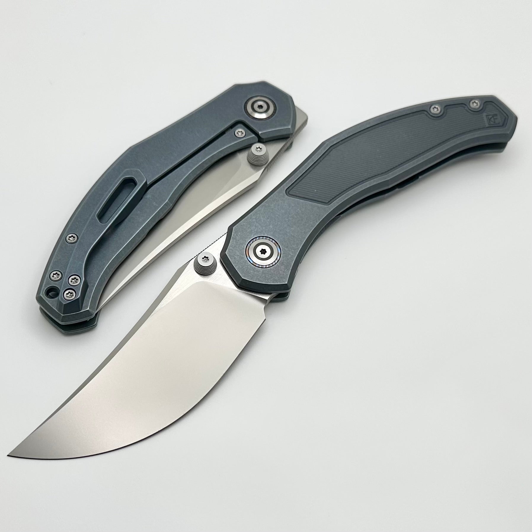 Custom Knife Factory Blava Blue Milled Titanium & CKF Wash M398