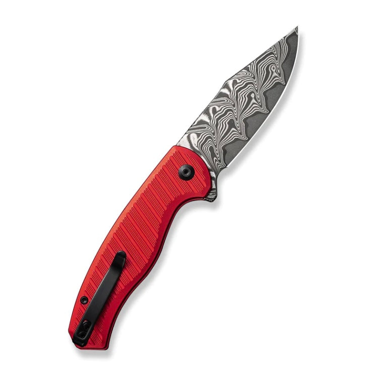 Civivi Stormhowl Flipper Red Aluminum Handles w/ Damascus C23040B-DS1