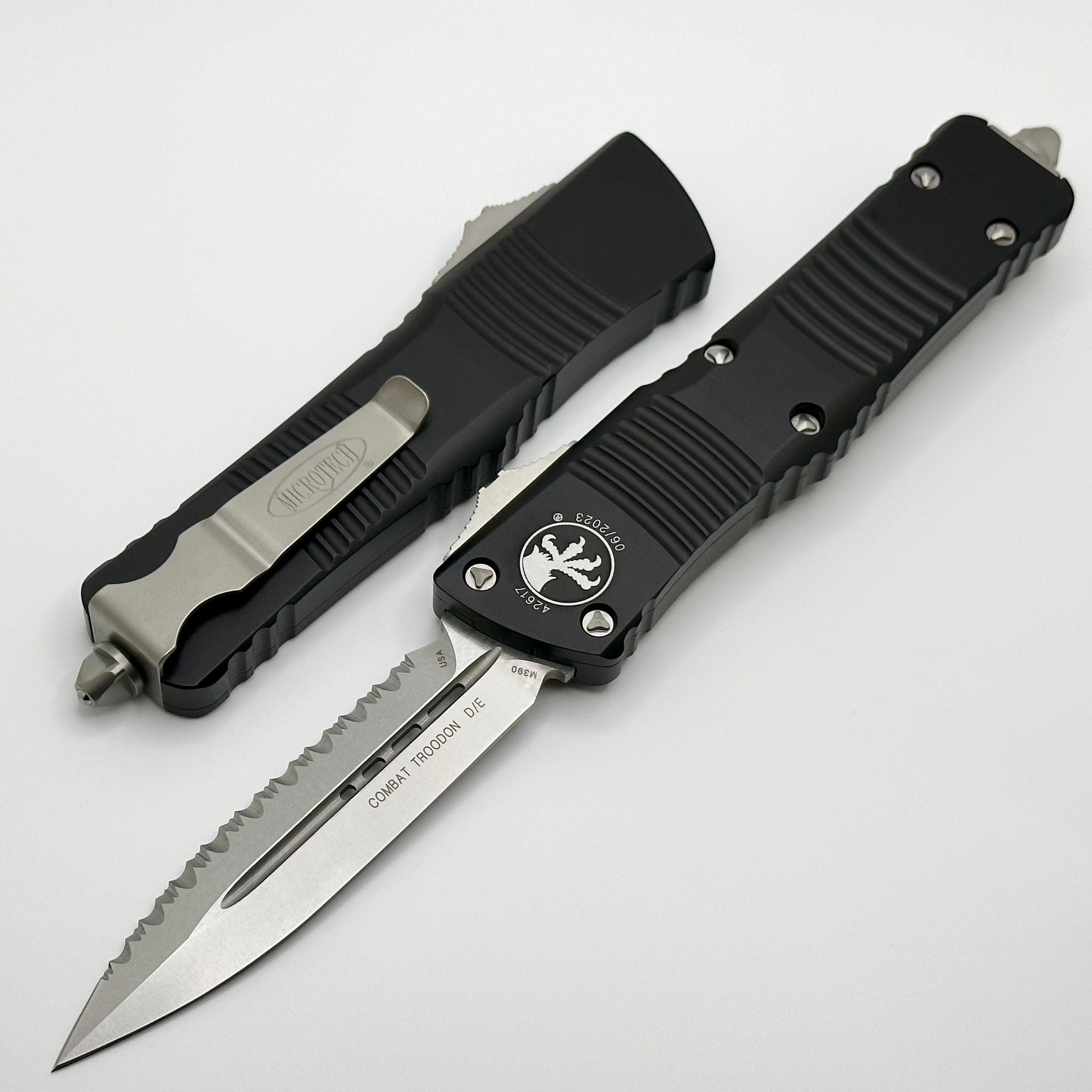 Microtech Combat Troodon Black w/ Double Edge Stonewash Full Serrated 142-12