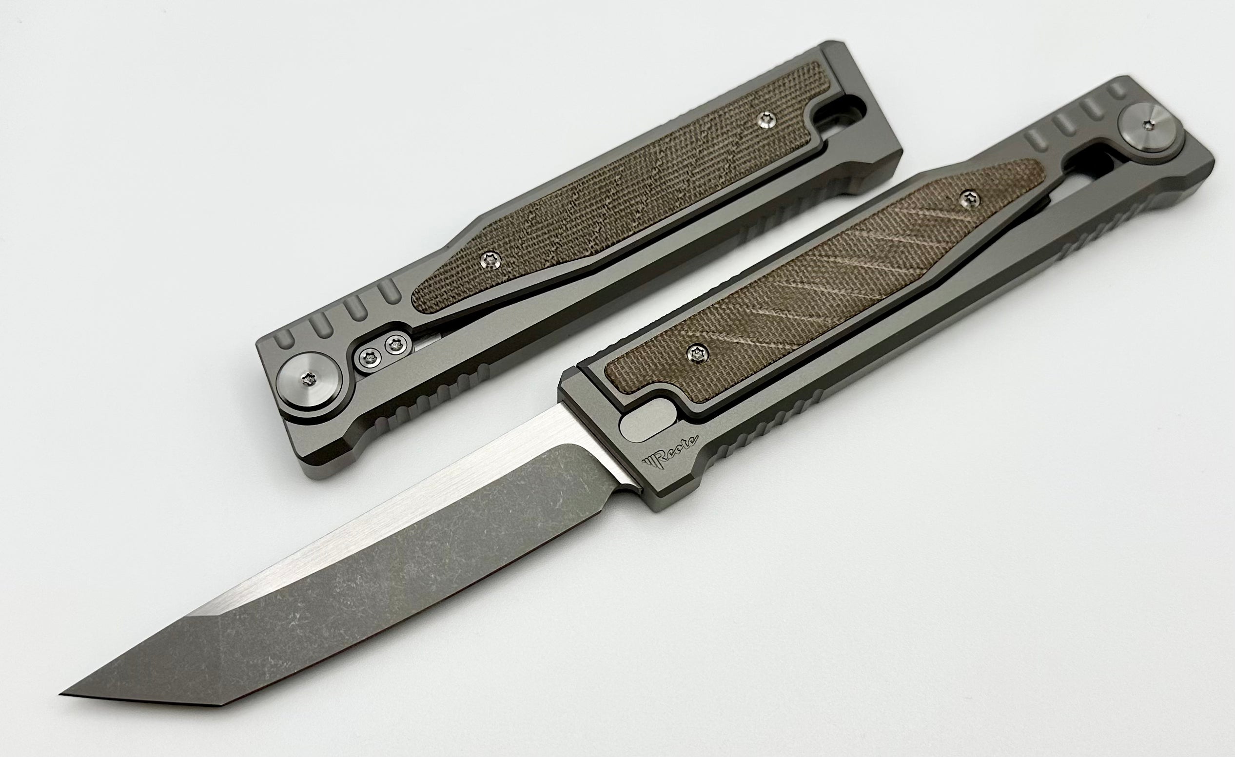 Reate EXO Exoskeleton Design Titanium/Green Micarta & CPM-3V Tanto