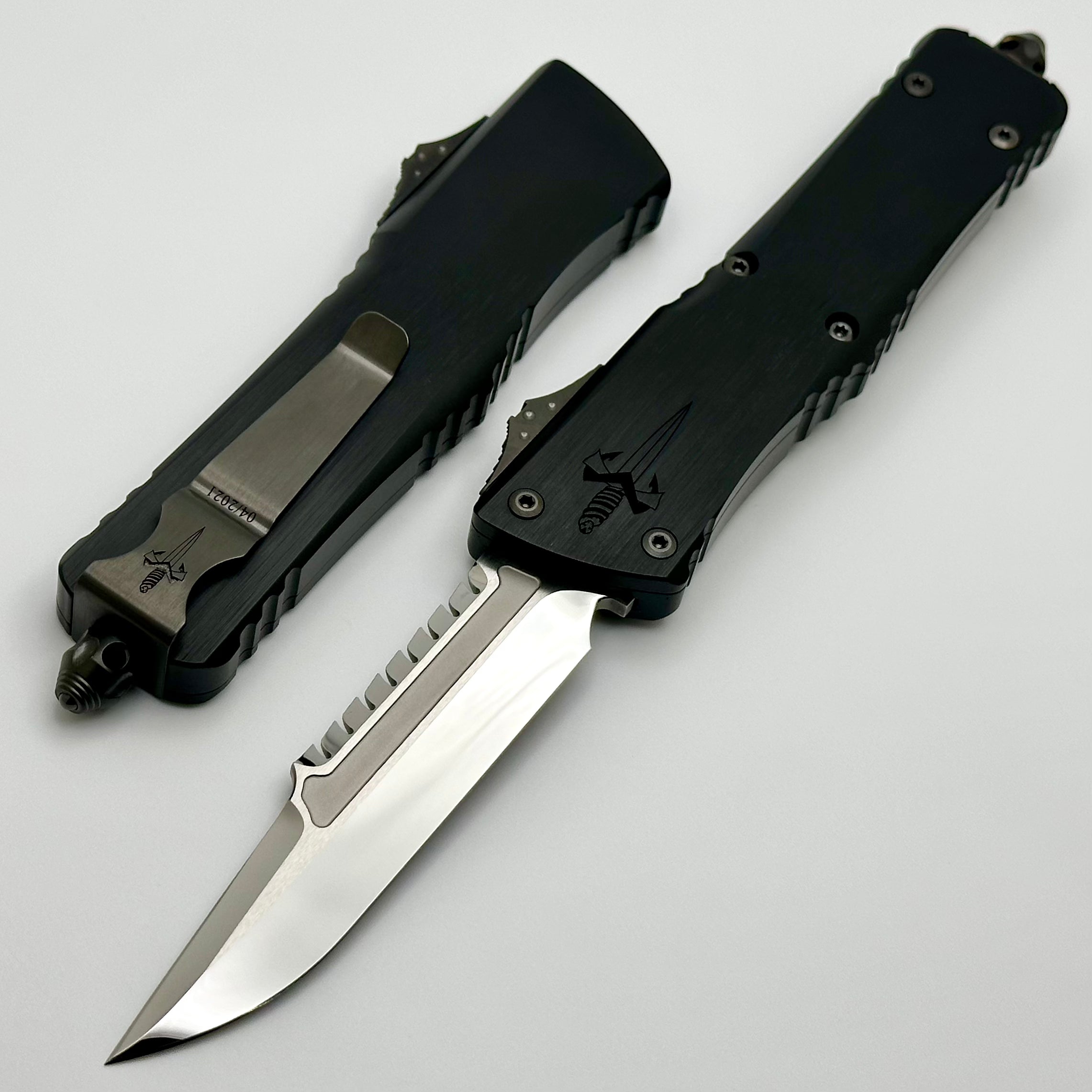 Marfione Custom Knives Combat Troodon Interceptor Mirror Polish w/ Hefted Black Handle & DLC Titanium Hardware