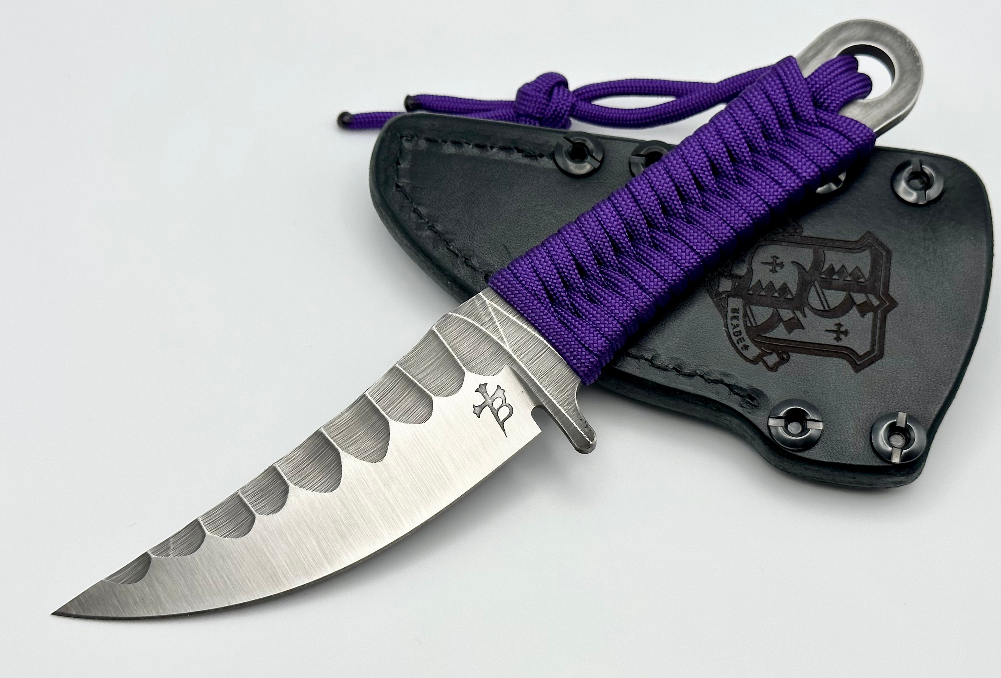 Borka Blades SBK-L M390 Rock Ground Fixed Blade & Chattanooga Leather Sheath w/ Purple Paracord Wrap