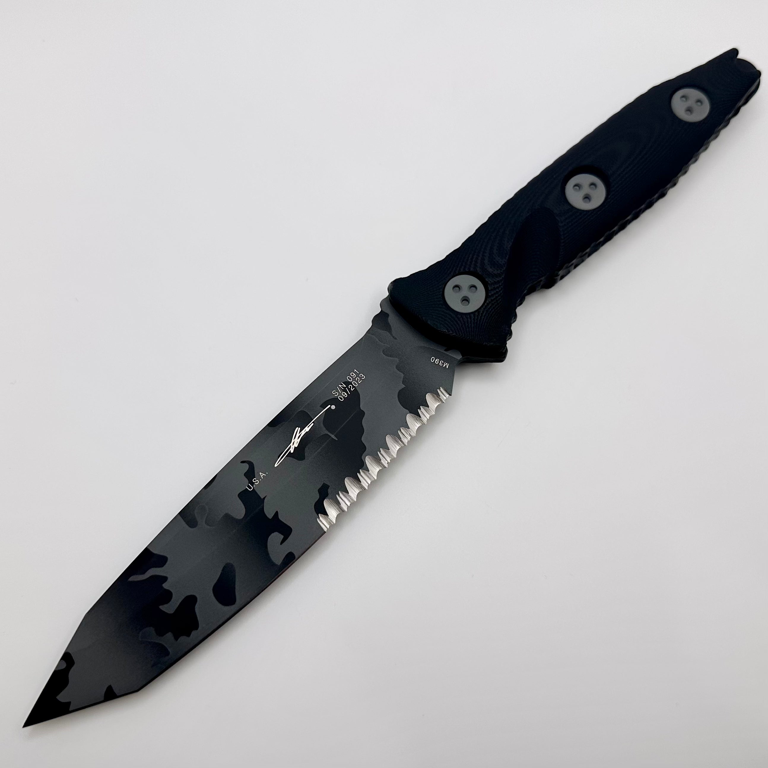 Microtech Socom Alpha Tanto Urban Camo Partial Serrated Signature Series 114-2UCS