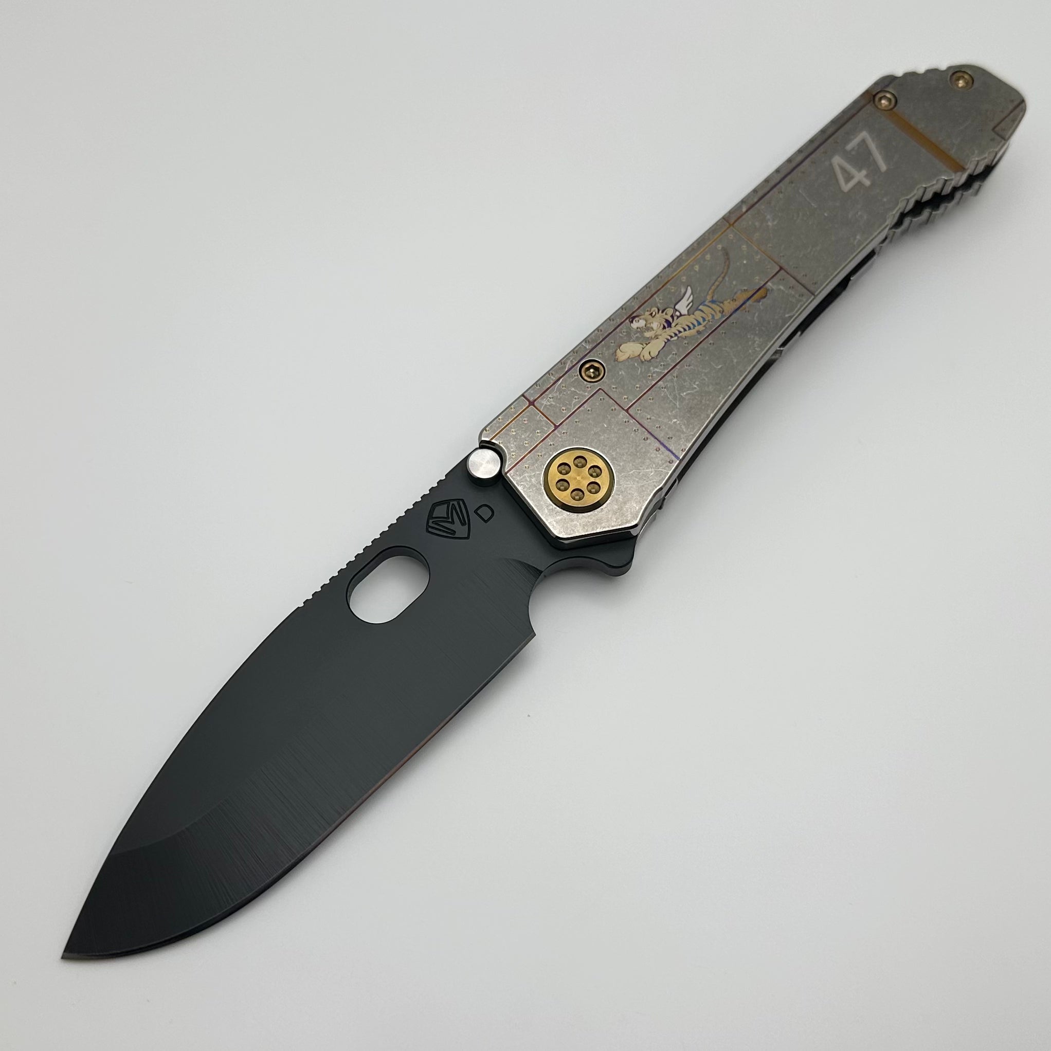 Medford Knife 187 DP Drop Point DLC D2 & Tiger Artwork Titanium Handles