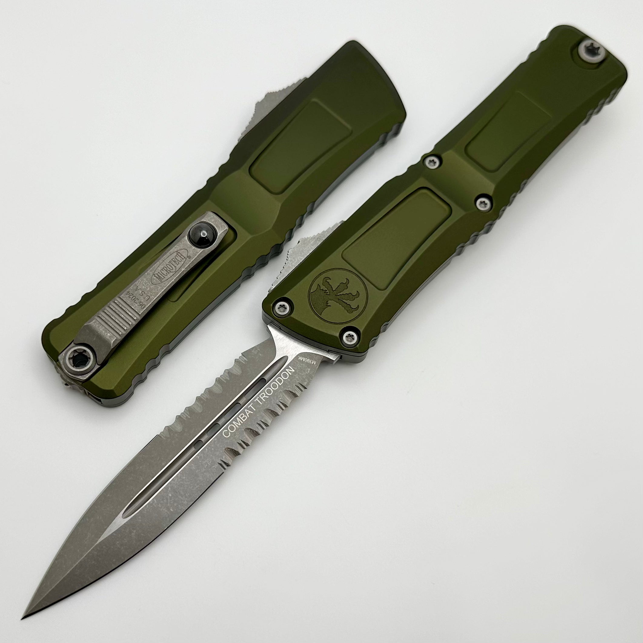 Microtech Knives Combat Troodon Gen III Apocalyptic Partial Serrated Double Edge w/ OD Green Handle 1142-11APOD