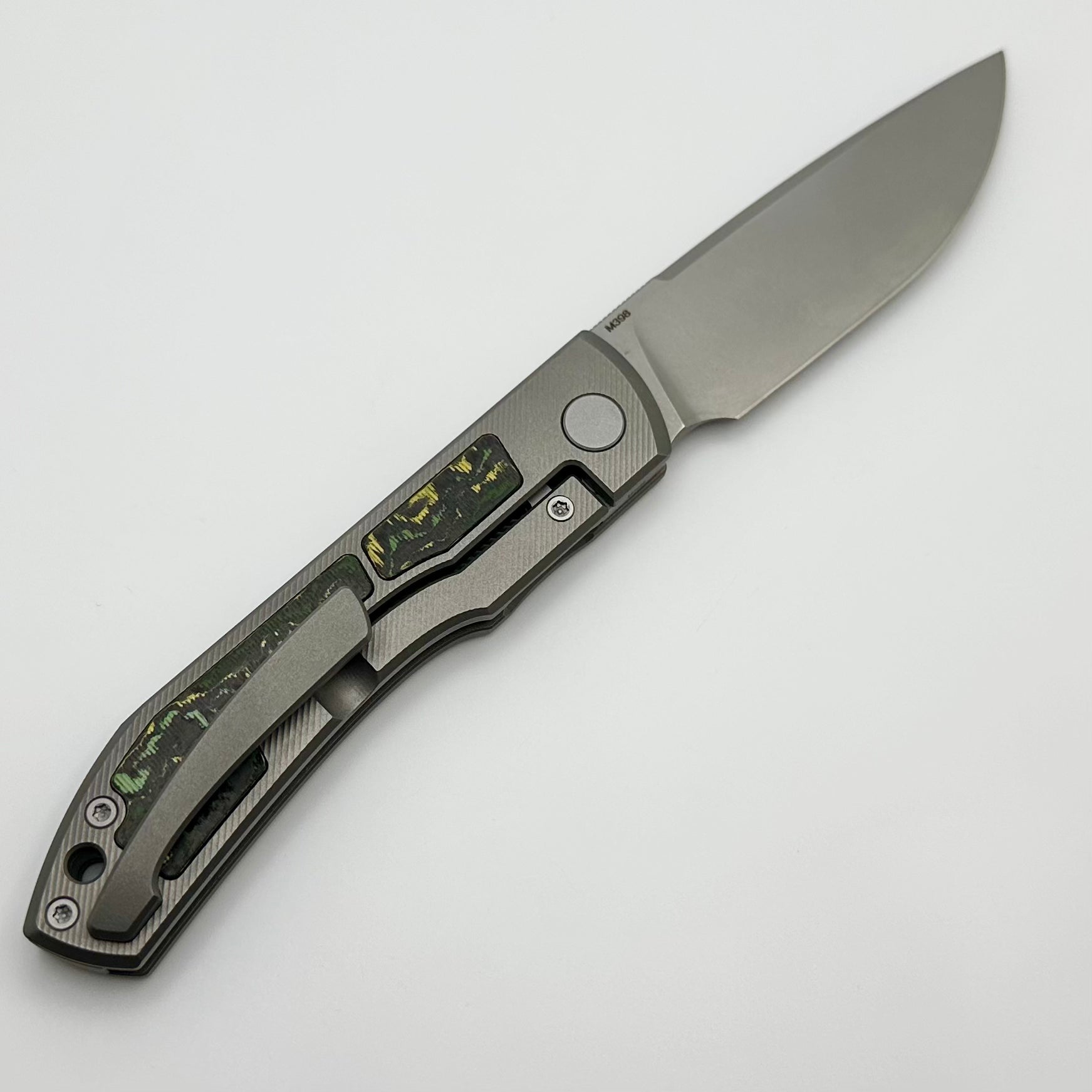 Uldanov Custom Knives Sierra w/ Milled Titanium/Toxic Storm Carbon Fiber Inlays & M398 Front Flipper #58