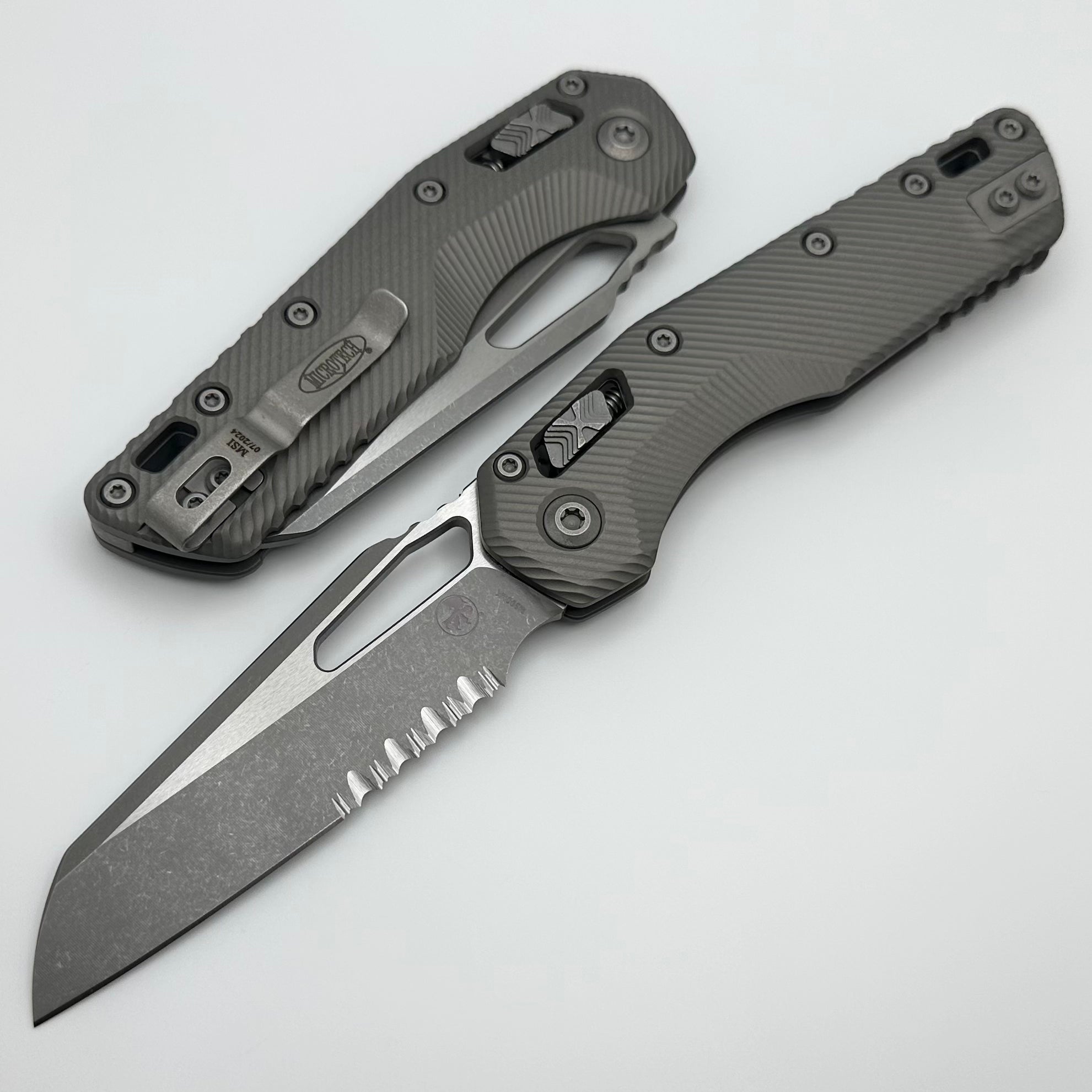 Microtech Knives MSI RAM LOK Fluted Natural Clear Apocalyptic Partial Serrated M390MK 210-11APFLNC