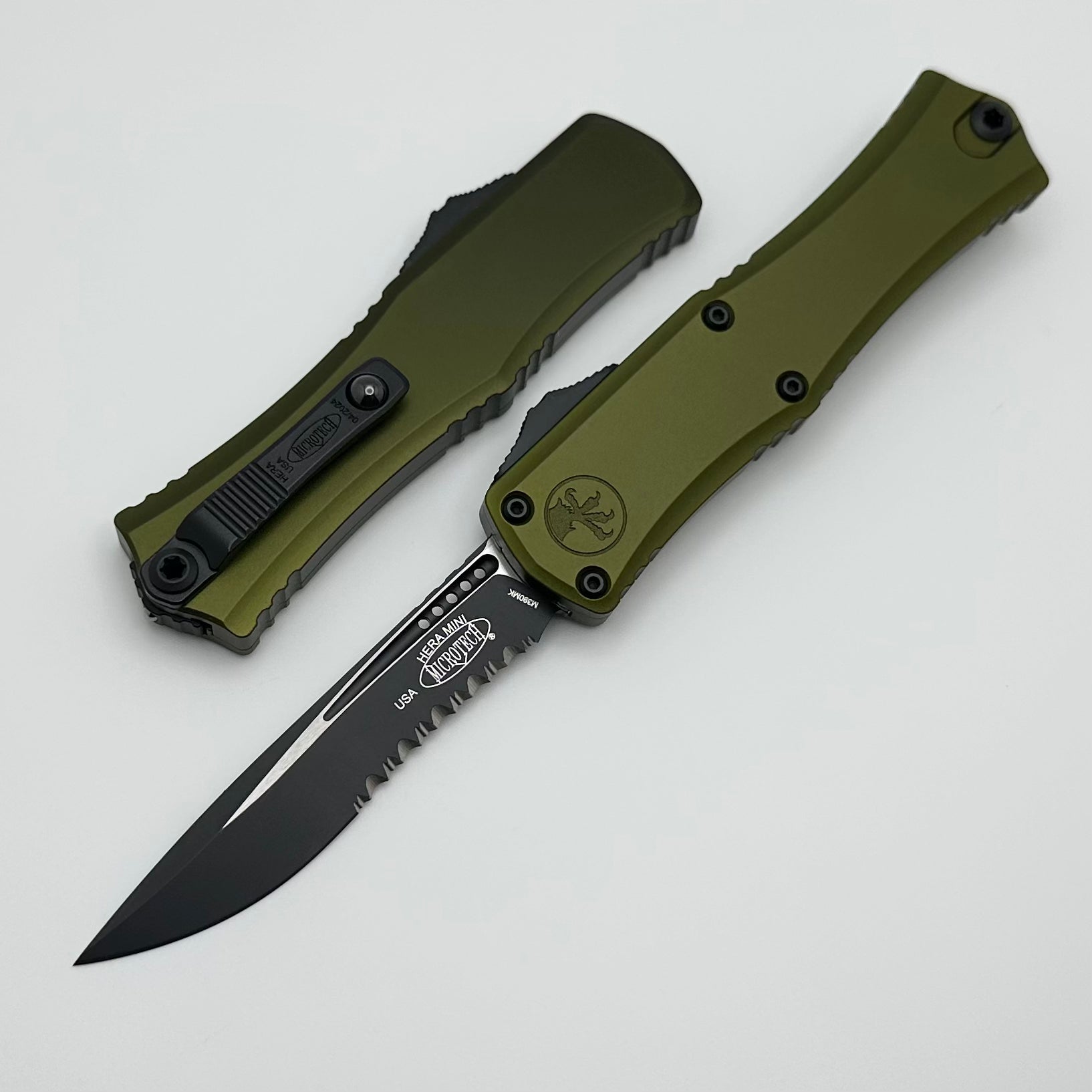 Microtech Knives Hera II Mini Black Partial Serrated Recurve M390MK w/ OD Green Handle 1705M-2OD