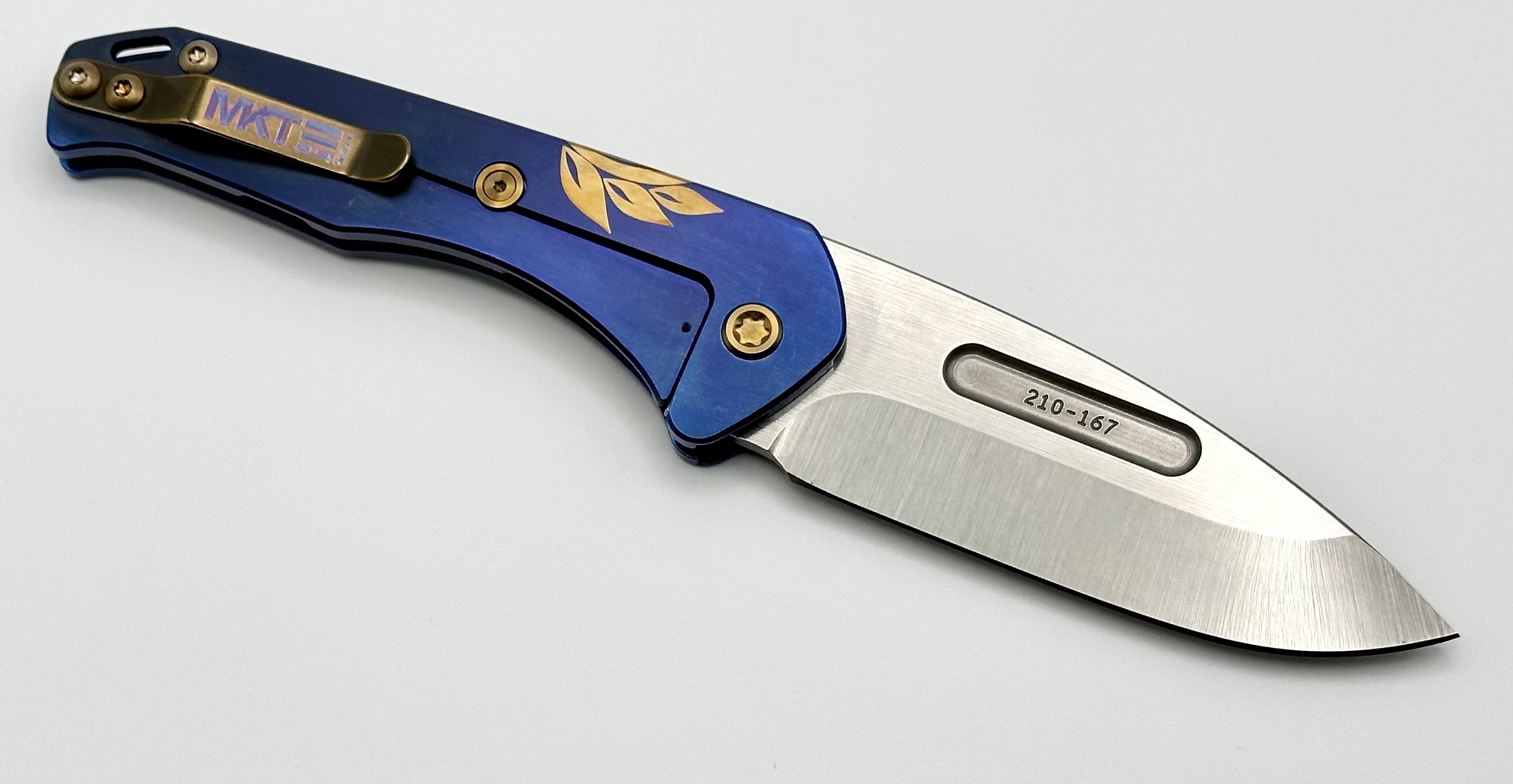 Medford Praetorian Slim w/ Tumbled S45VN Drop Point & Blue Filigree w/ Bronze Hardware/Clip