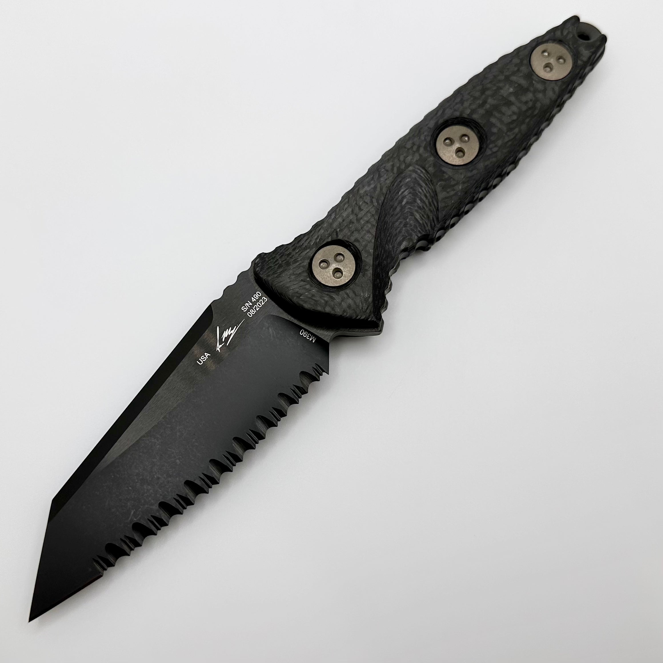 Microtech Socom Alpha Mini Warcom Full Serrated DLC & Carbon Fiber 93M-3DLCCFS