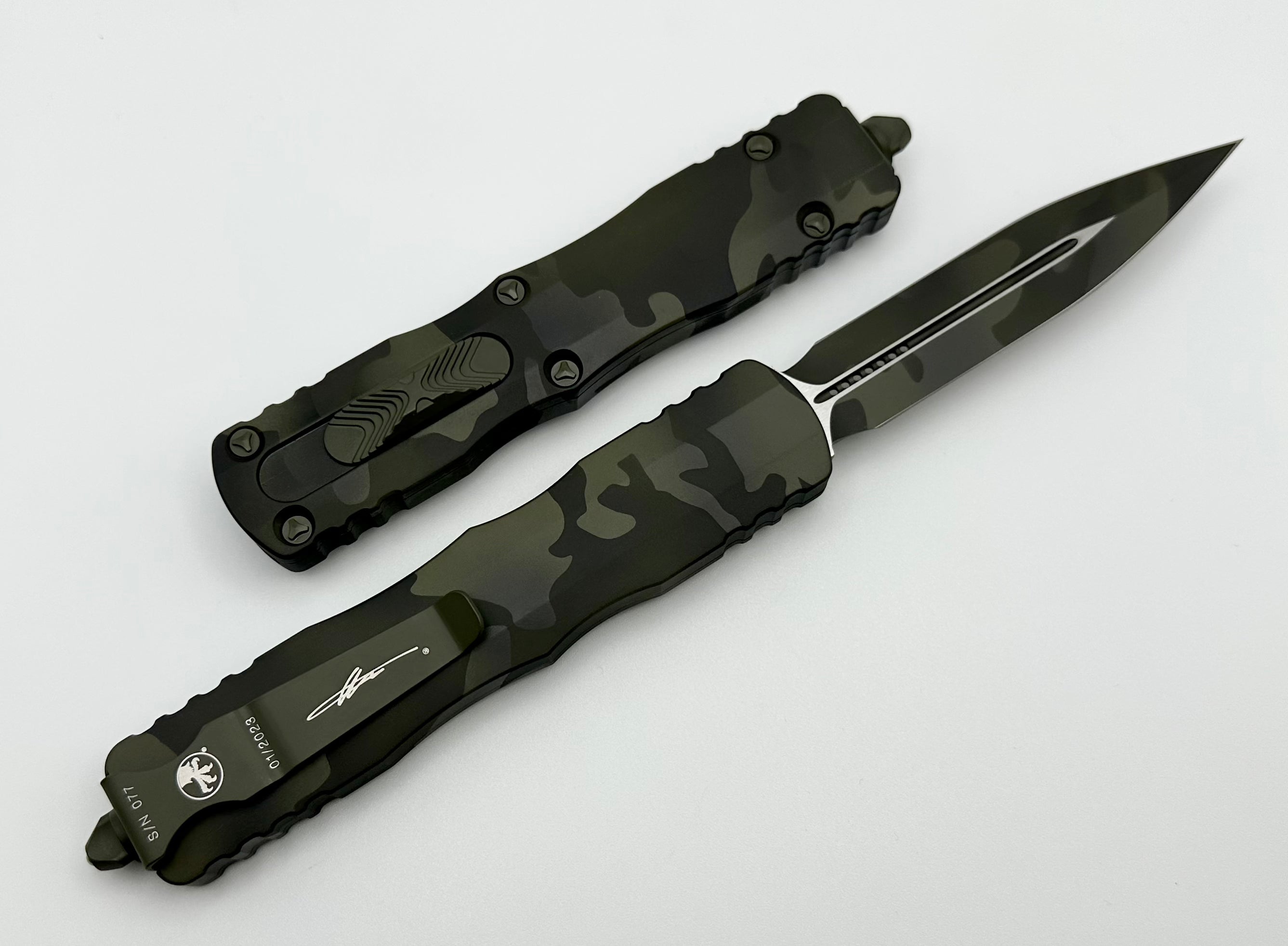 Microtech Dirac Delta Olive Camo Double Edge 227-1OCS