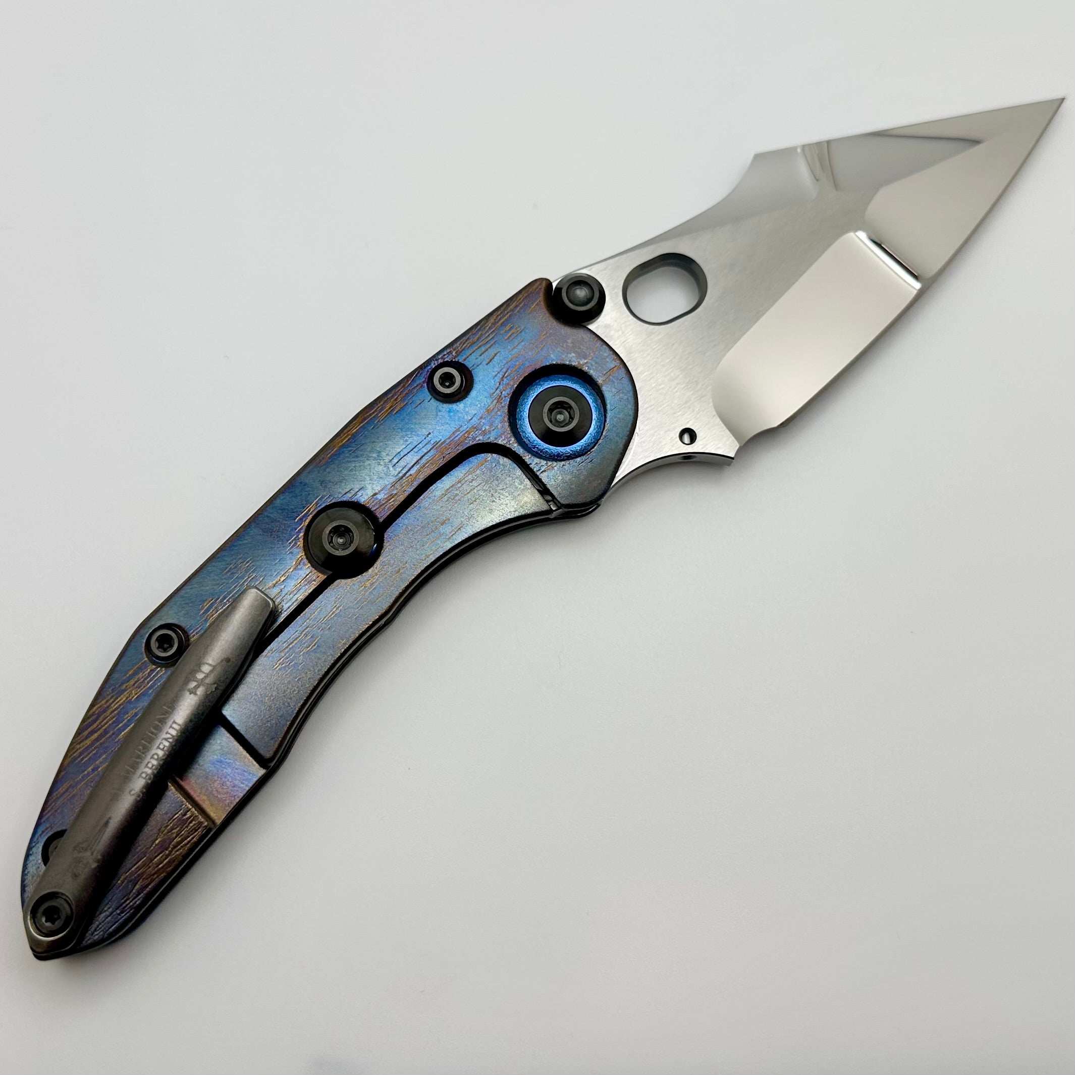 Marfione Custom Knives & Borka Blades Stitch Cosmic w/ Tritium Inlaid Double Star Ground Mirror Polish