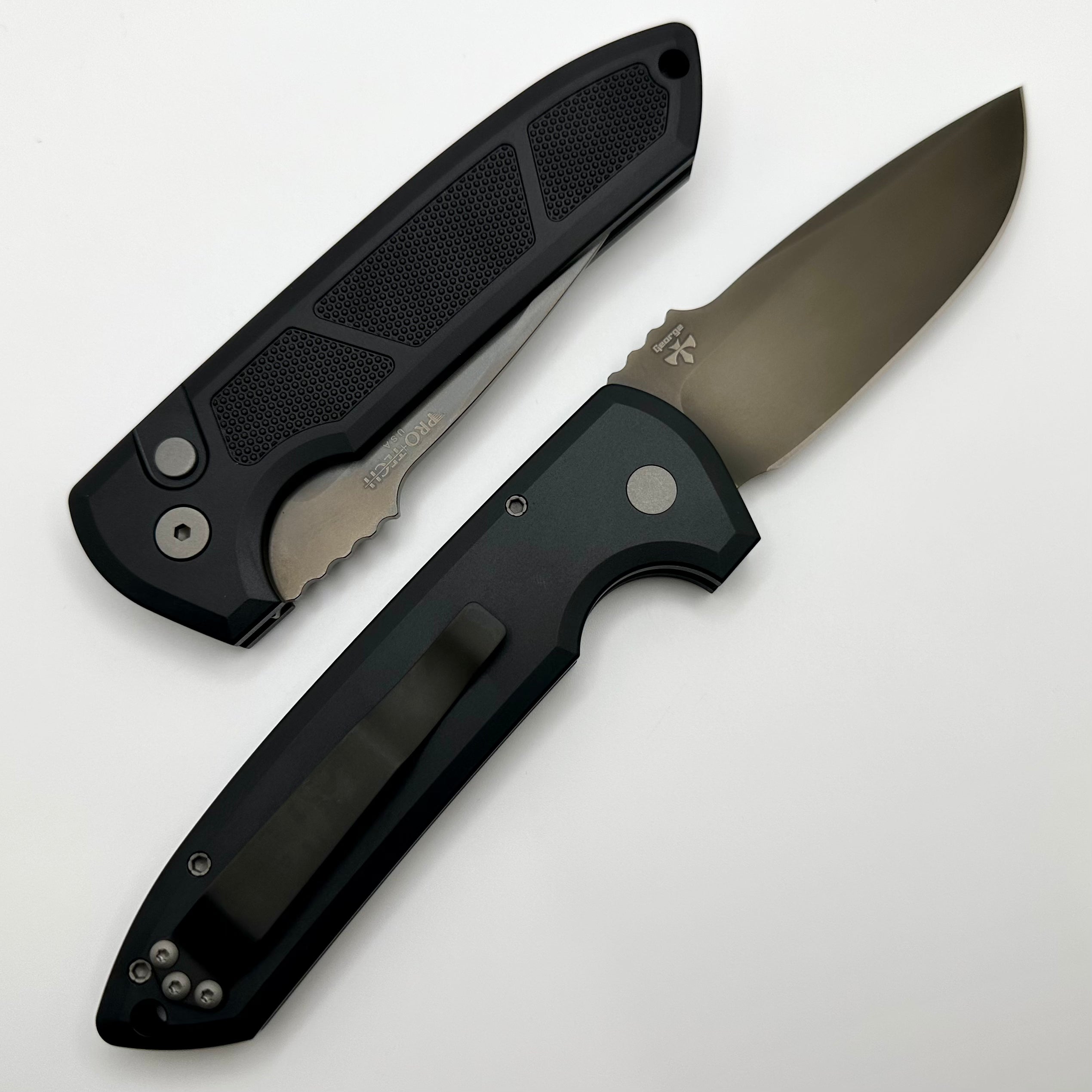 Pro-Tech Les George Rockeye Textured Black Handle & Smokey Grey DLC CPM-D2 LG325-D2