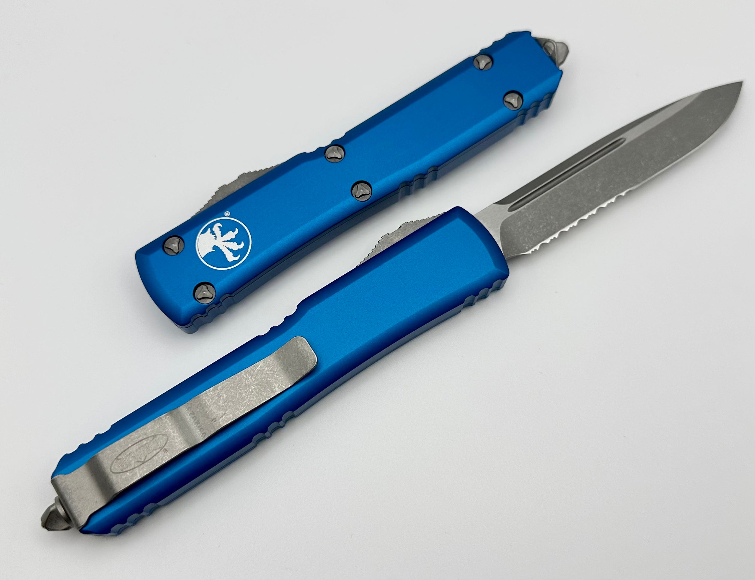 Microtech Ultratech Single Edge Apocalyptic Partial Serrated & Blue 121-11APBL