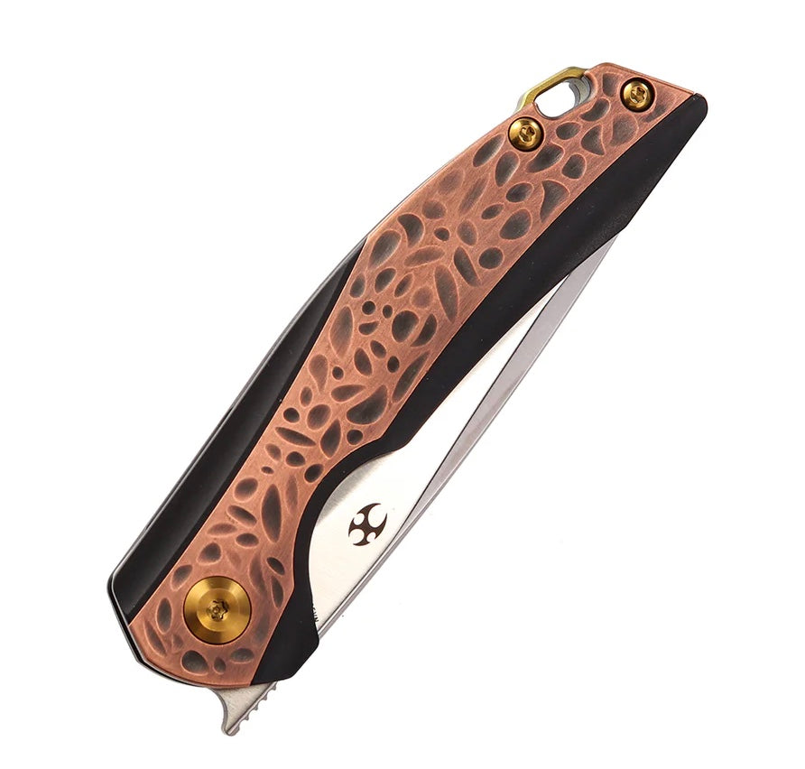 Kansept Knives Mini Accipitier Copper Inlaid Titanium Handle w/ S35VN Front Flipper K2007A5