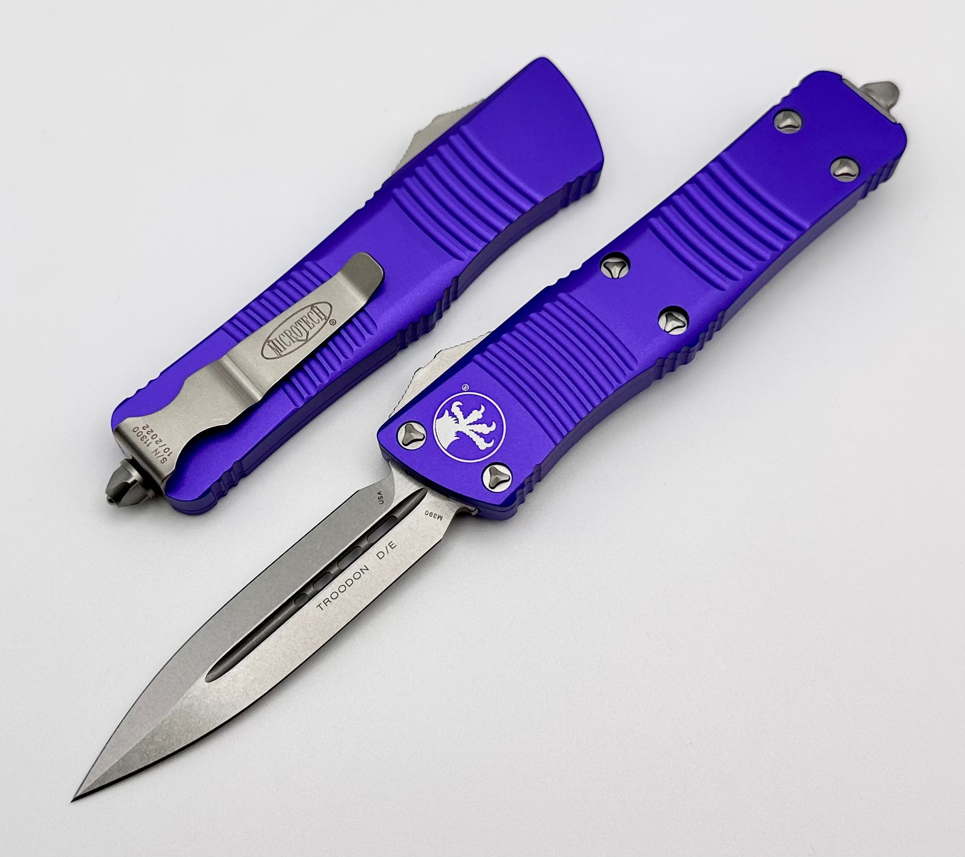 Microtech Troodon Double Edge Stonewash Standard & Purple 138-10PU