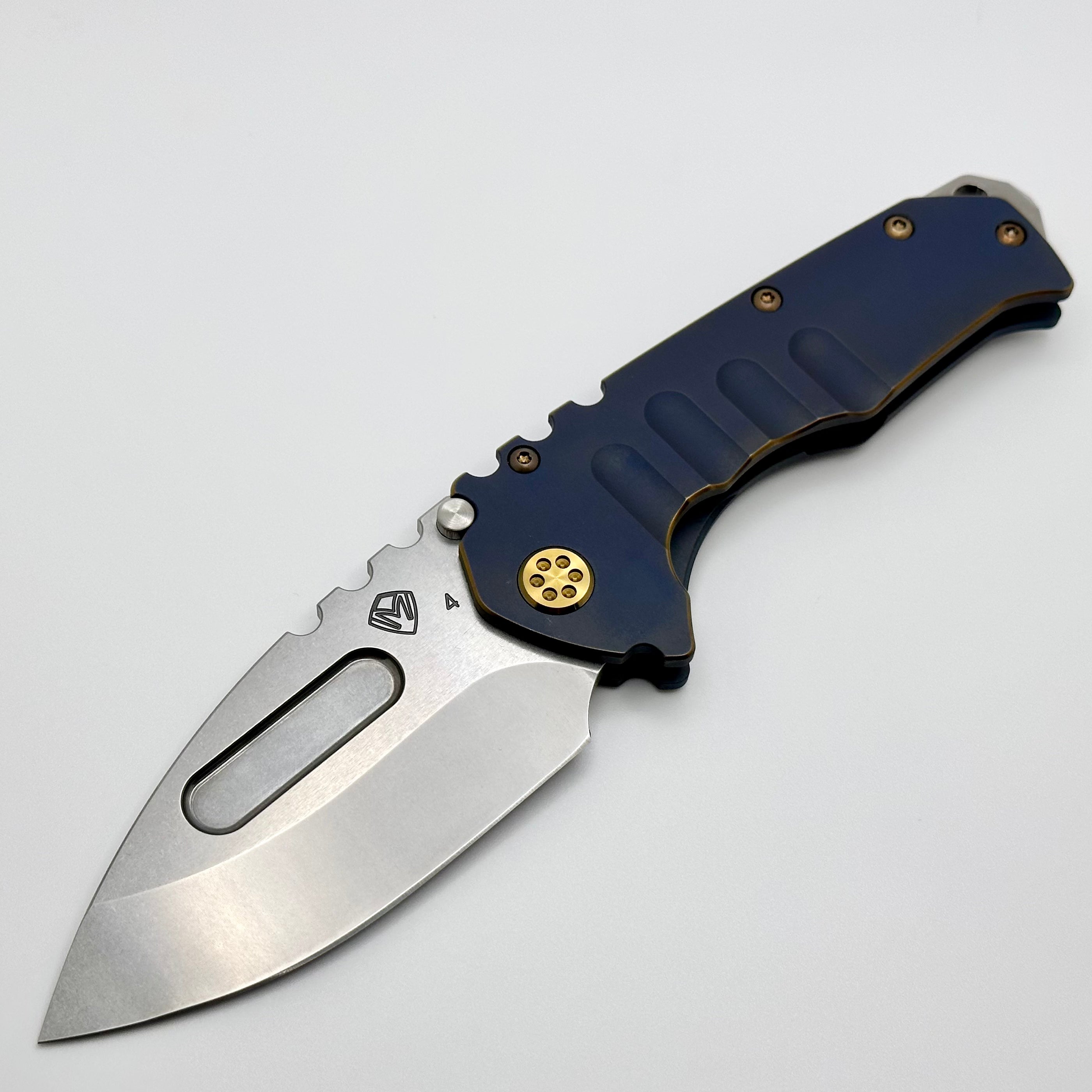 Medford Knife Praetorian T Drop Point Tumbled S45 & Bead Blast w/ Bronze Pinstripe Handles w/ Bronze Hardware/Clip