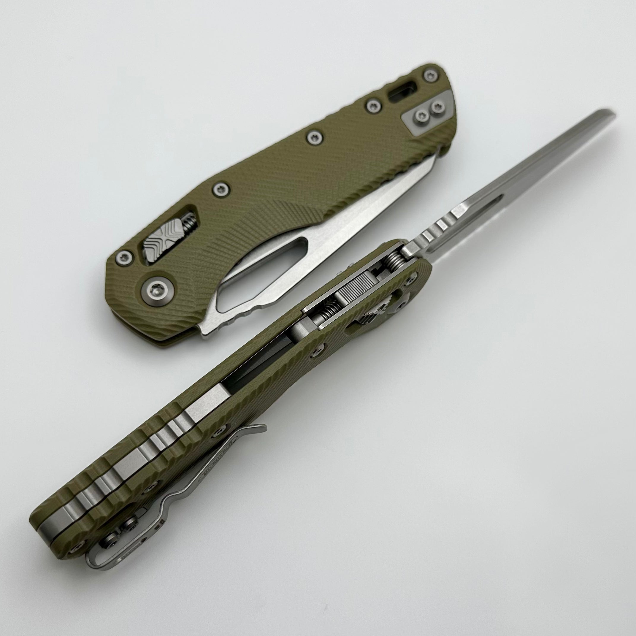 Microtech Knives MSI RAM LOK OD Green Fluted G-10 & Partial Serrated Stonewash M390MK 210-11FLGTOD