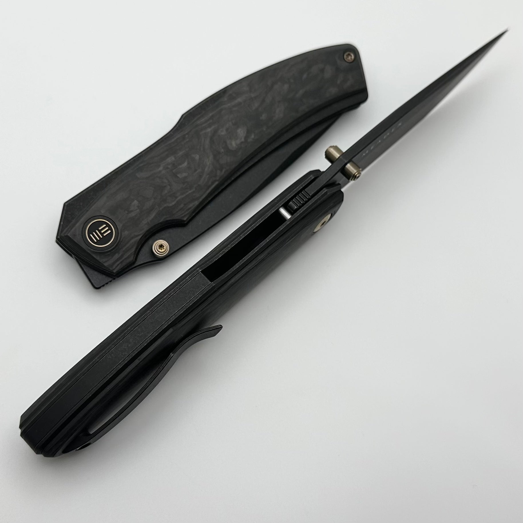 We Swordfin Carbon Fiber & Black Titanium Handles w/ Black Stonewash 20CV WE23067-2