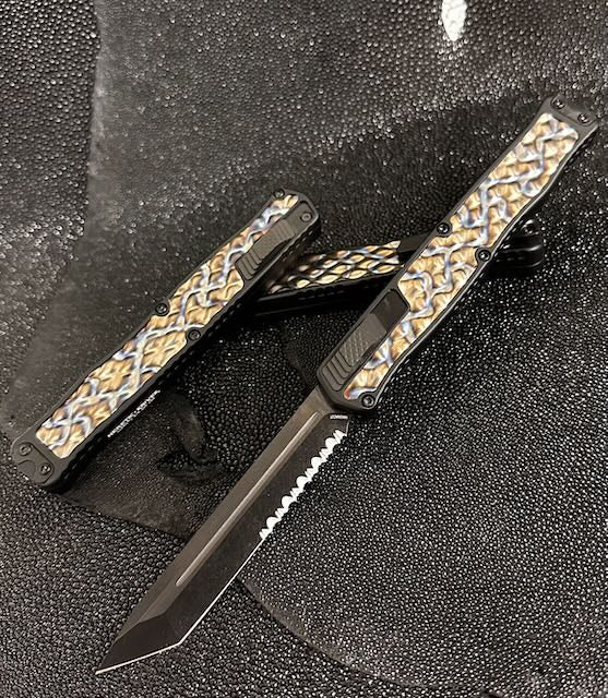 Heretic Knives Cleric II 2 Flamed Titanium Inlays & DLC Partial Serrated Tanto Magnacut H019-6B-FTI