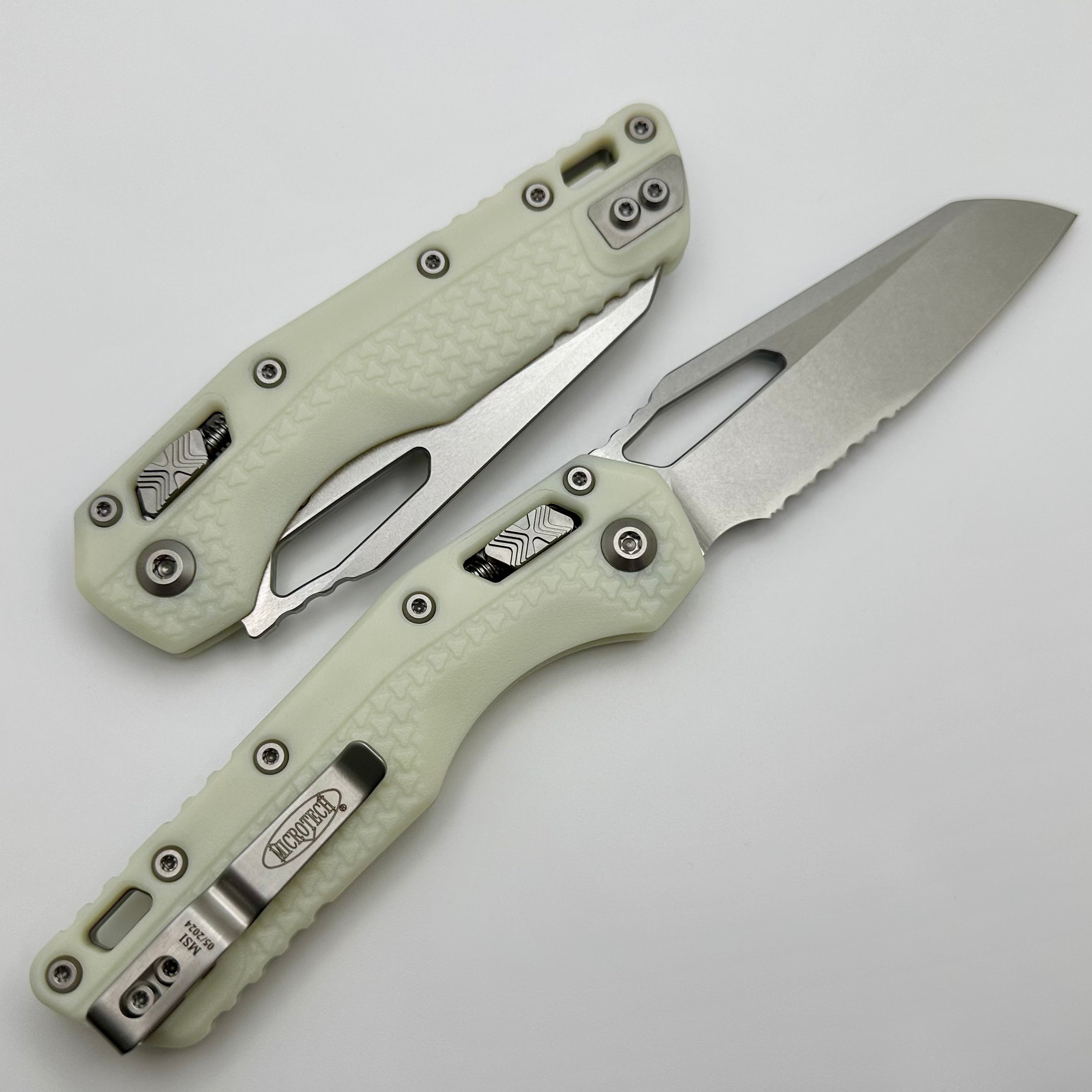 Microtech Knives MSI RAM LOK White Polymer & Stonewash Partial Serrated M390MK 210T-11PMWH