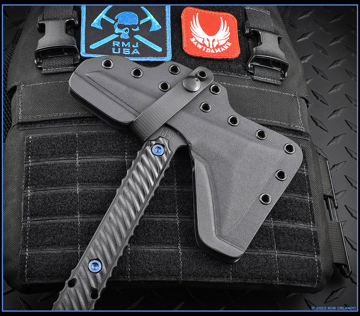 RMJ Tactical Ragnarok 12 Blackout Tomahawk with Blue Hardware