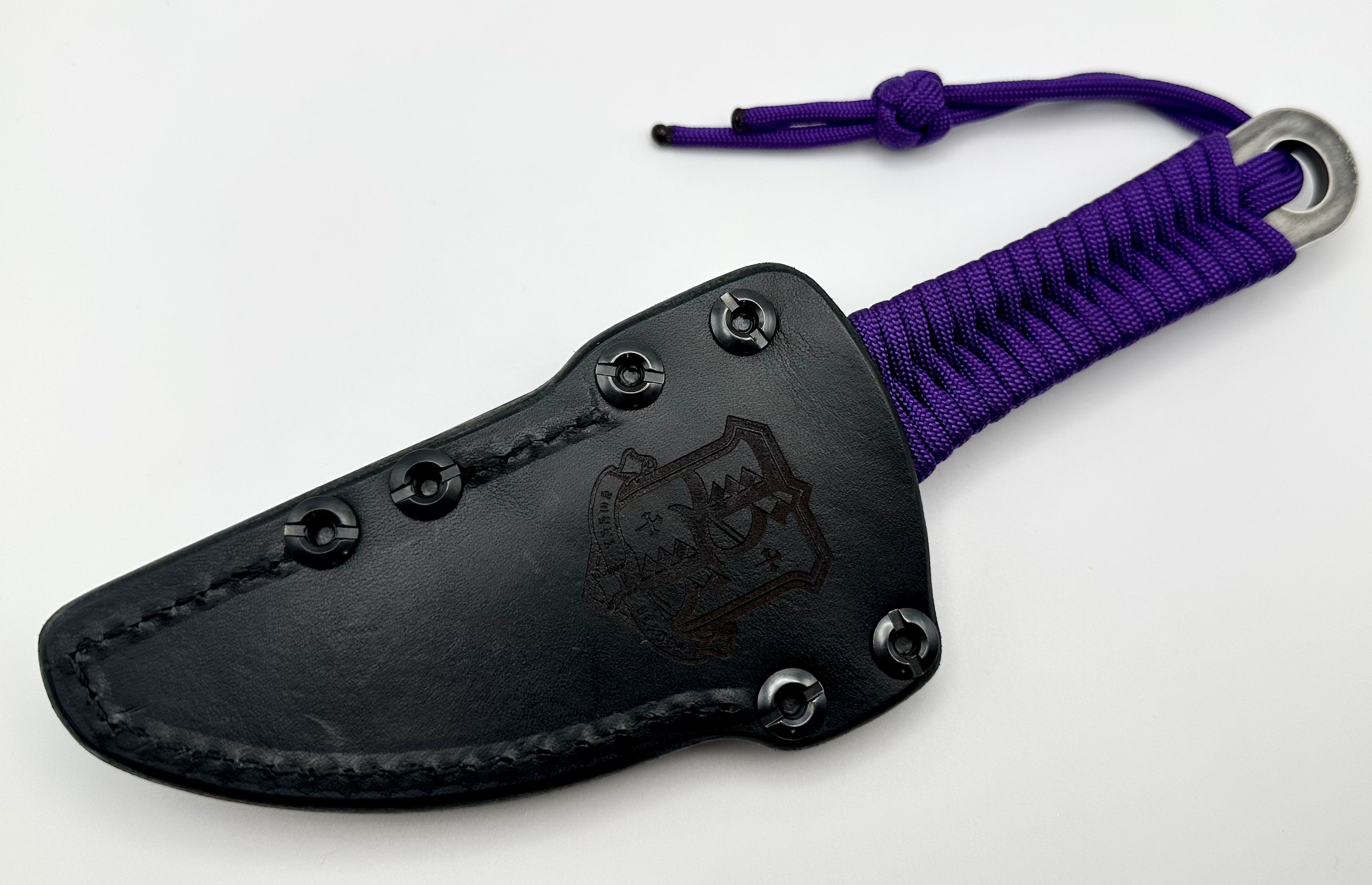 Borka Blades SBK-L M390 Rock Ground Fixed Blade & Chattanooga Leather Sheath w/ Purple Paracord Wrap