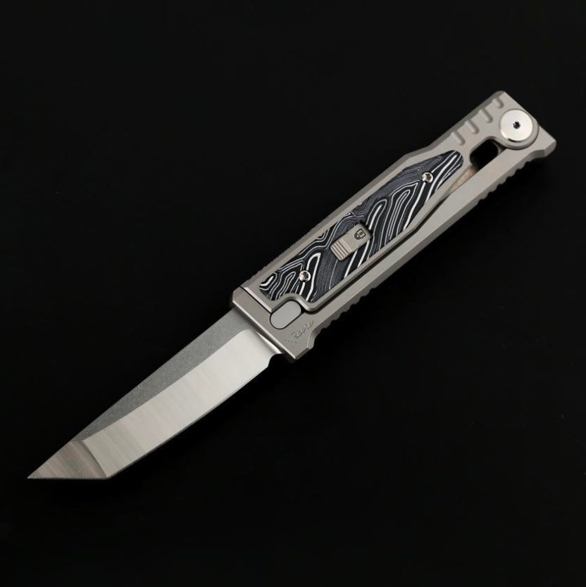 Reate EXO M Black/White Damascus Pattern G-10 & Satin/Stonewash Tanto