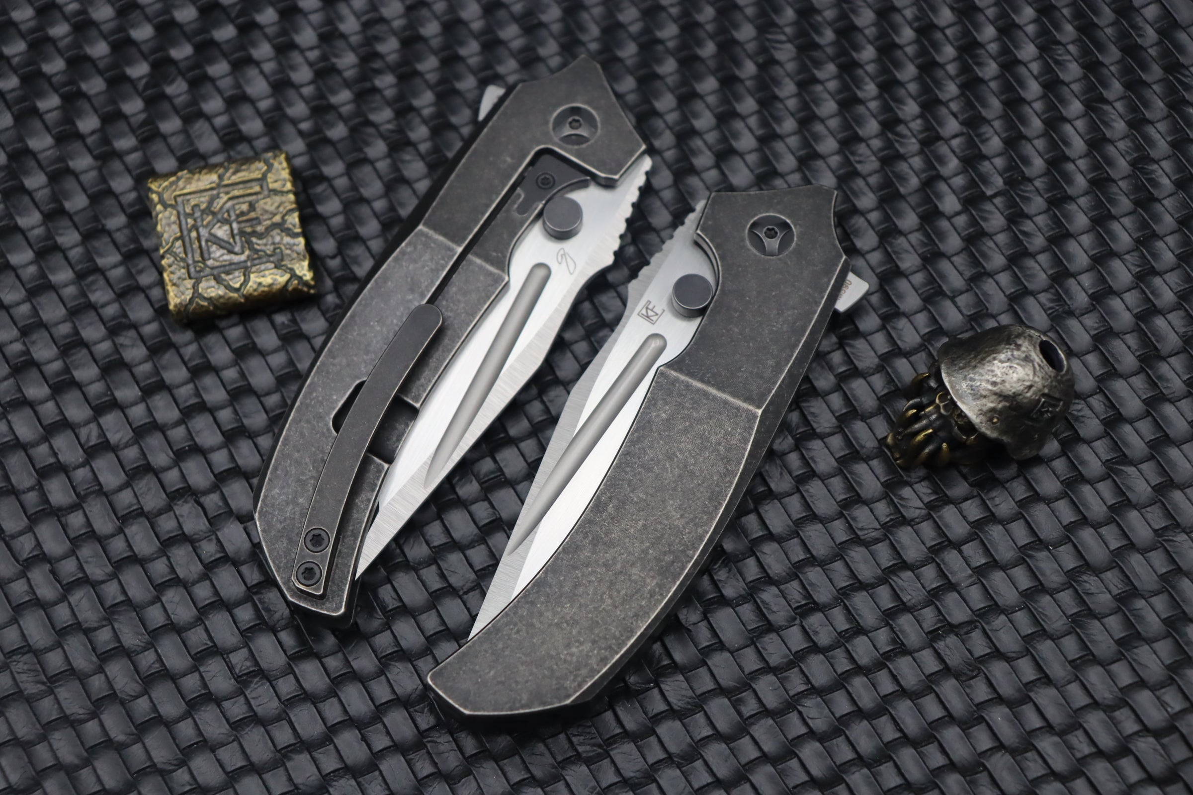 Custom Knife Factory Satori 2.0 Blackwash Ti Intergal with Satin M390 Compound Ground Blade