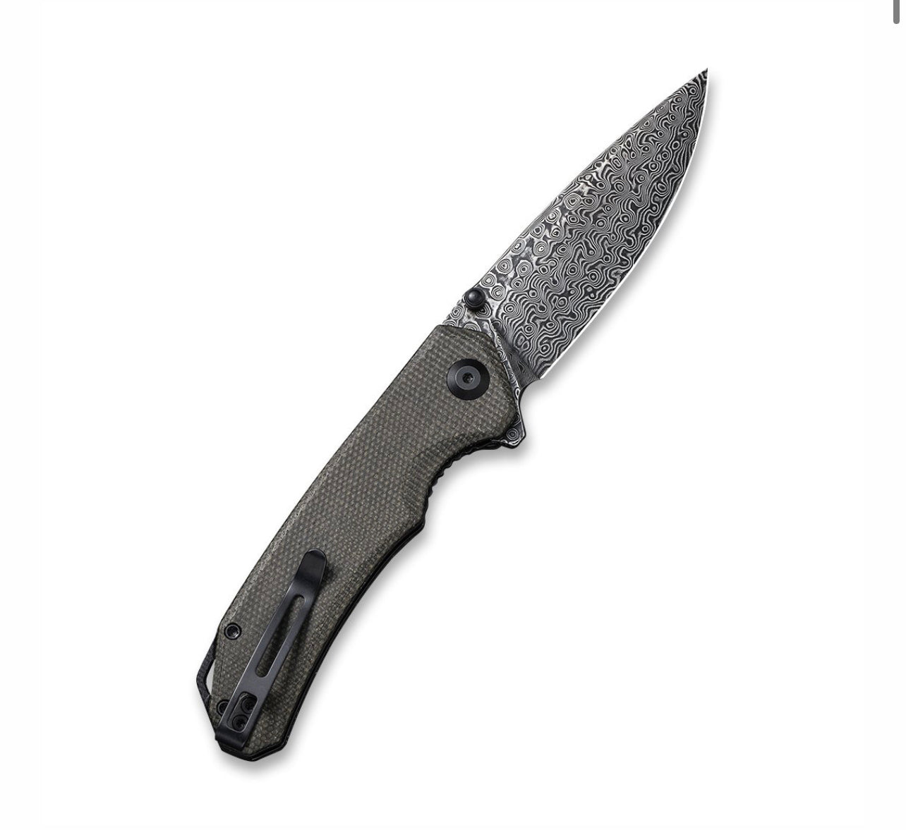 Civivi Brazen Flipper Dark Green Micarta Damascus C2102DS-3