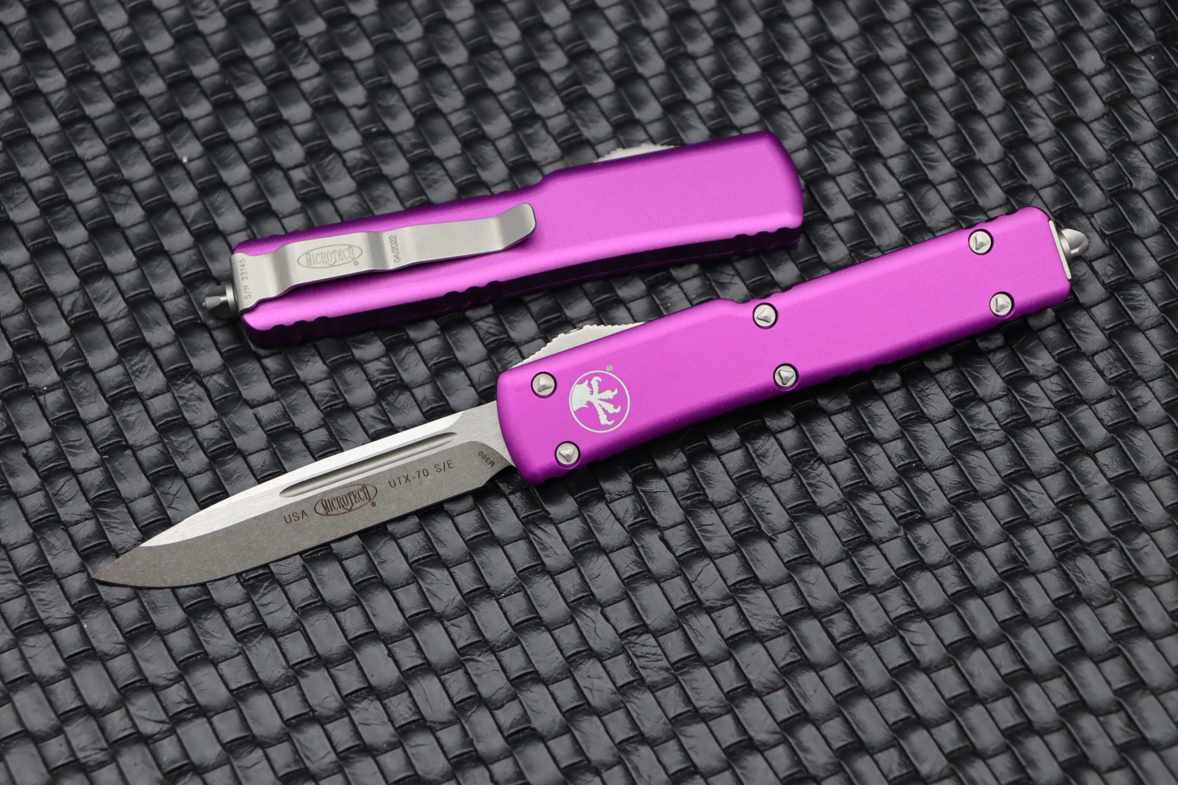 Microtech UTX-70 Single Edge Stonewash Standard & Violet 148-10VI